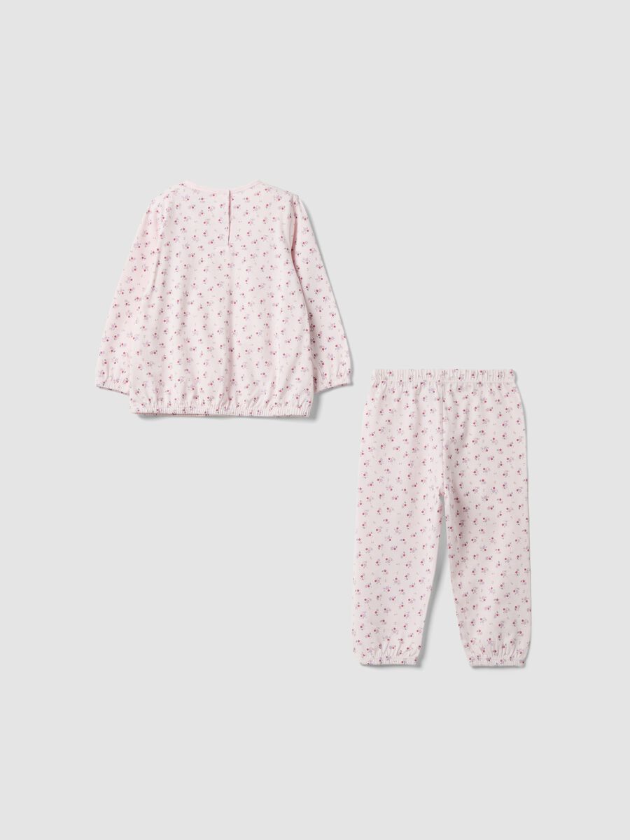 Pink organic cotton jersey pyjamas with floral print for baby girls and girls_1