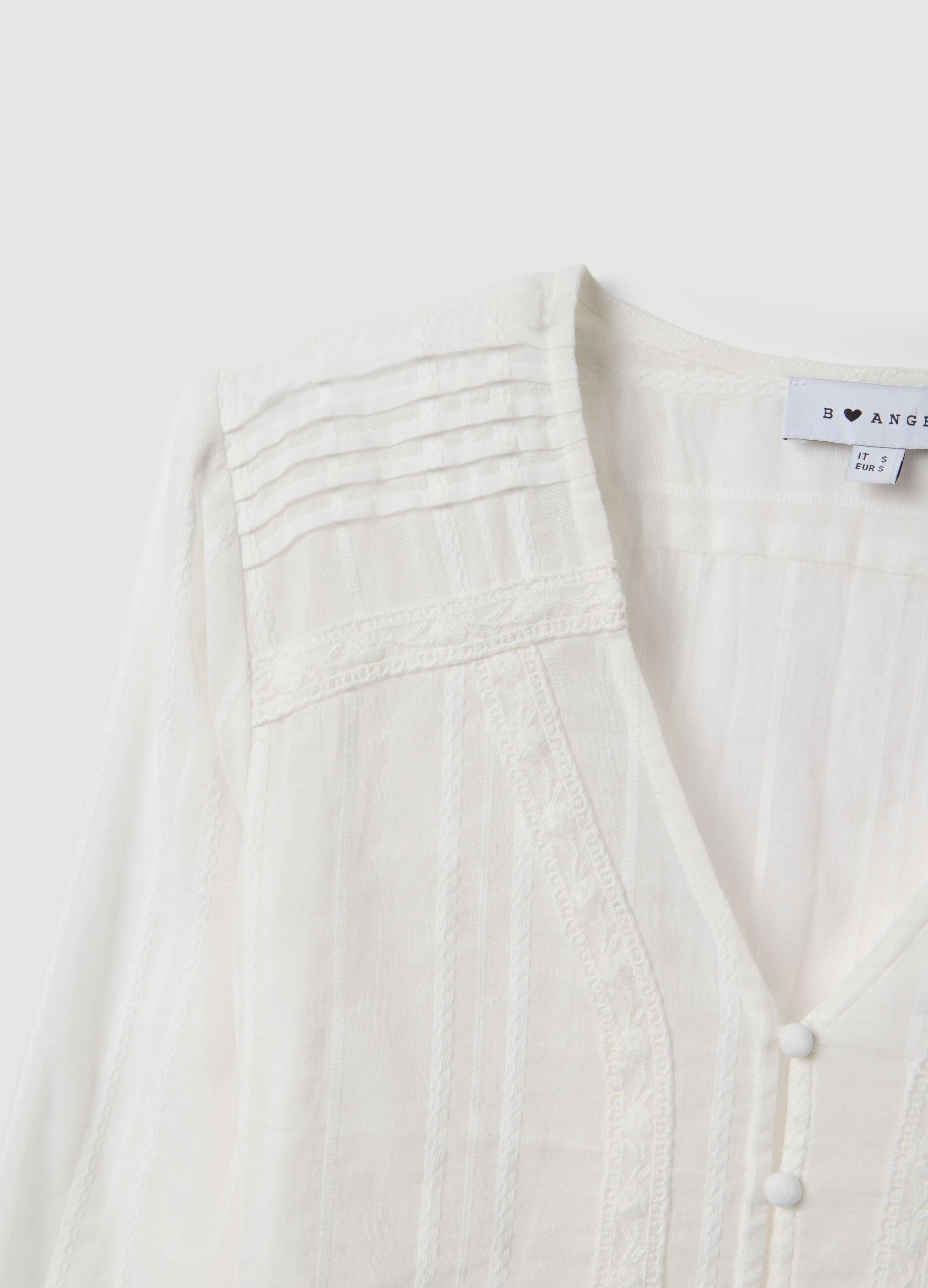 White pure cotton transparent shirt, regular fit with ruffles