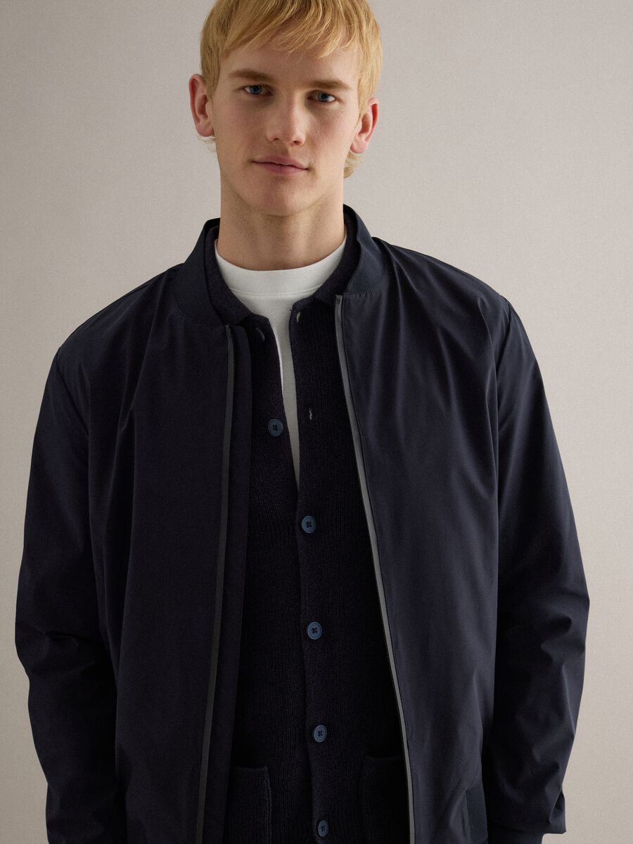 Blue regular fit bomber jacket with full zip_1