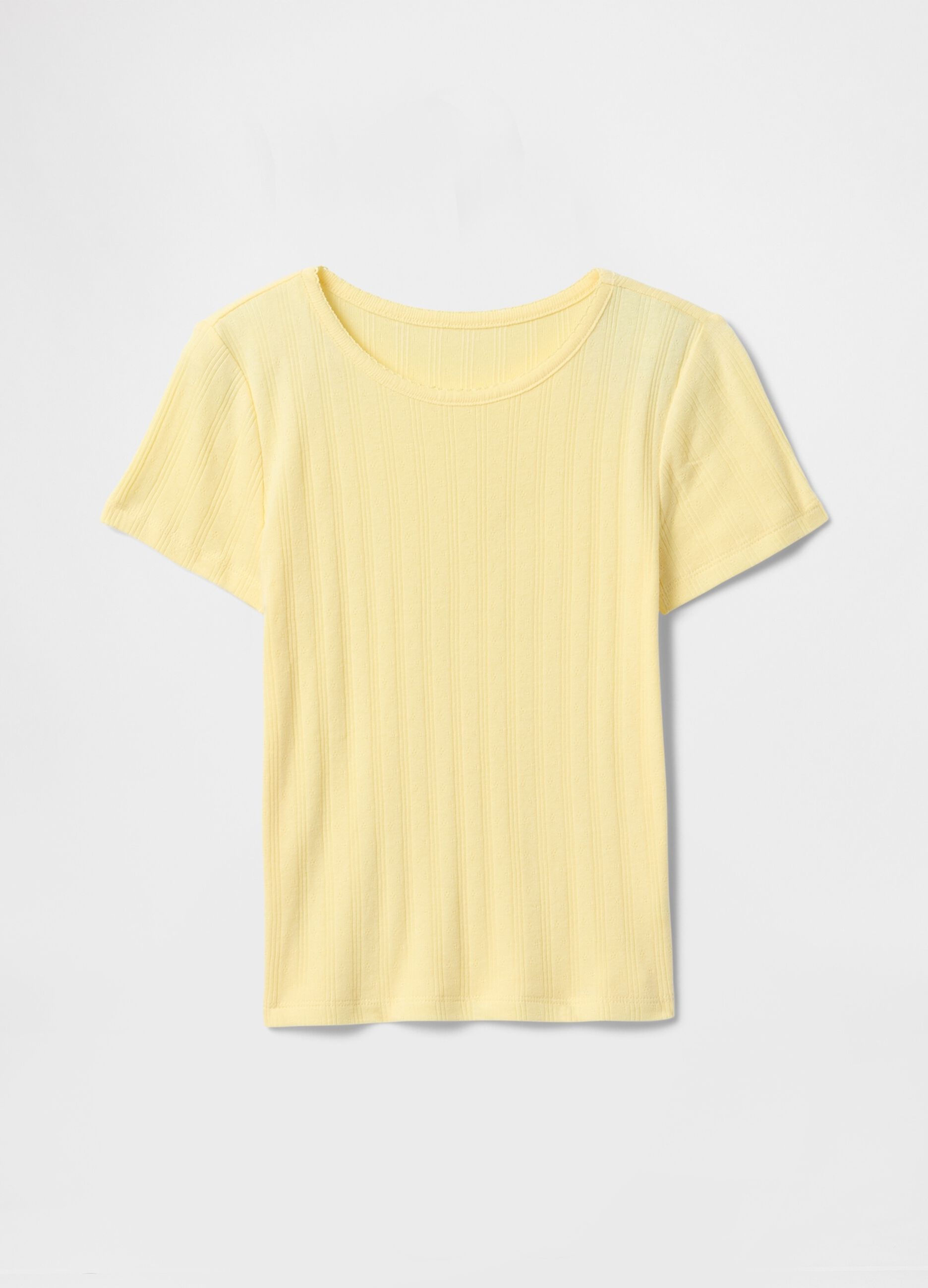 Yellow Ribbed T-shirt with Fitted Cut