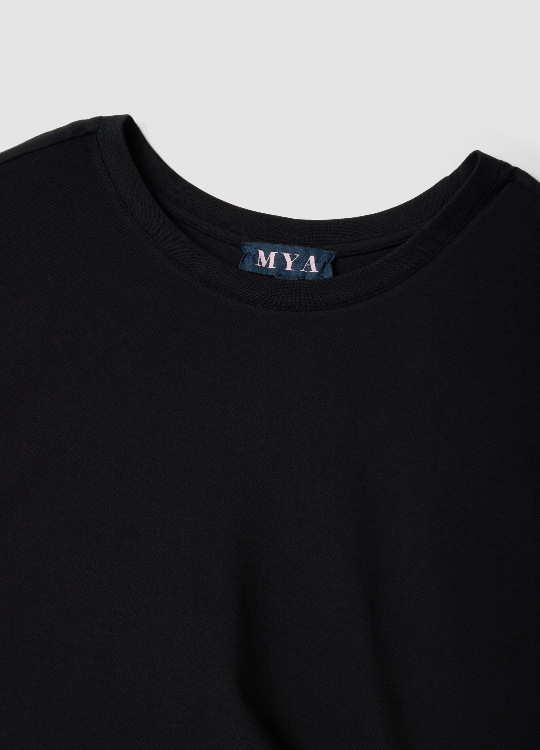 Black midi dress in stretch cotton with side knot