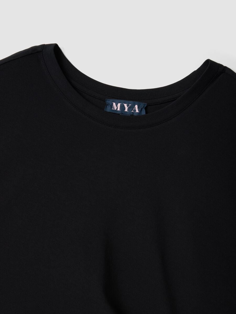 Black midi dress in stretch cotton with side knot_5
