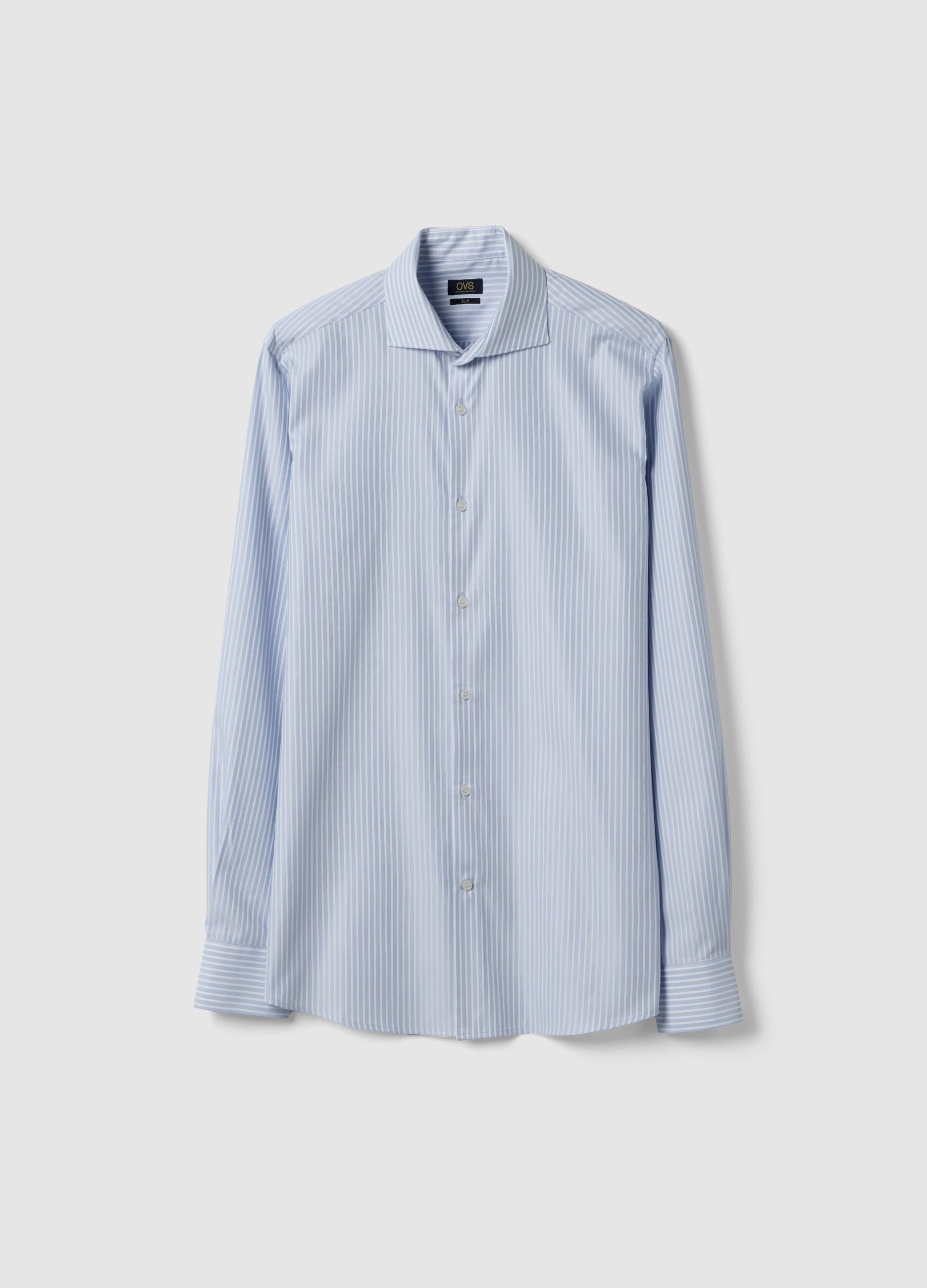Multicolour striped slim fit shirt with French collar