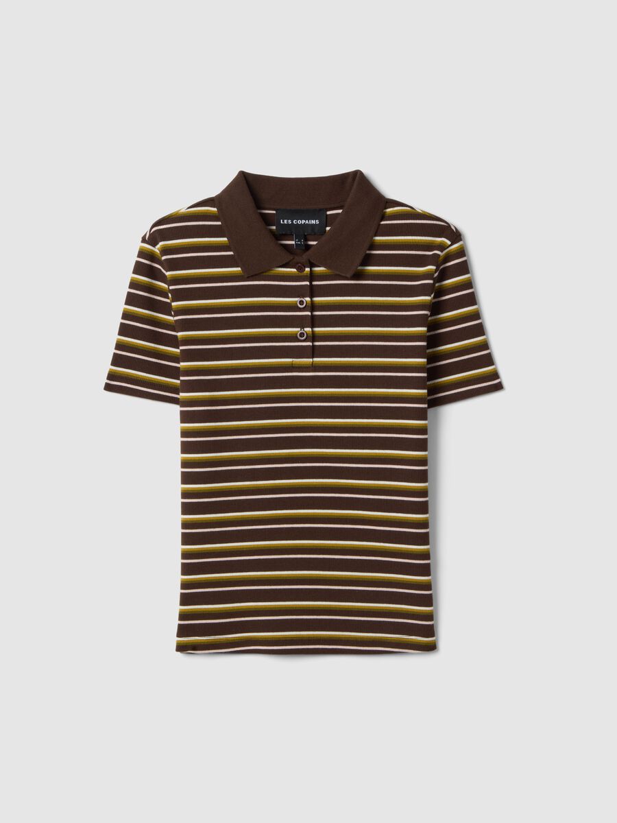 Polo marrone a righe multicolor in cotone elasticizzato_4