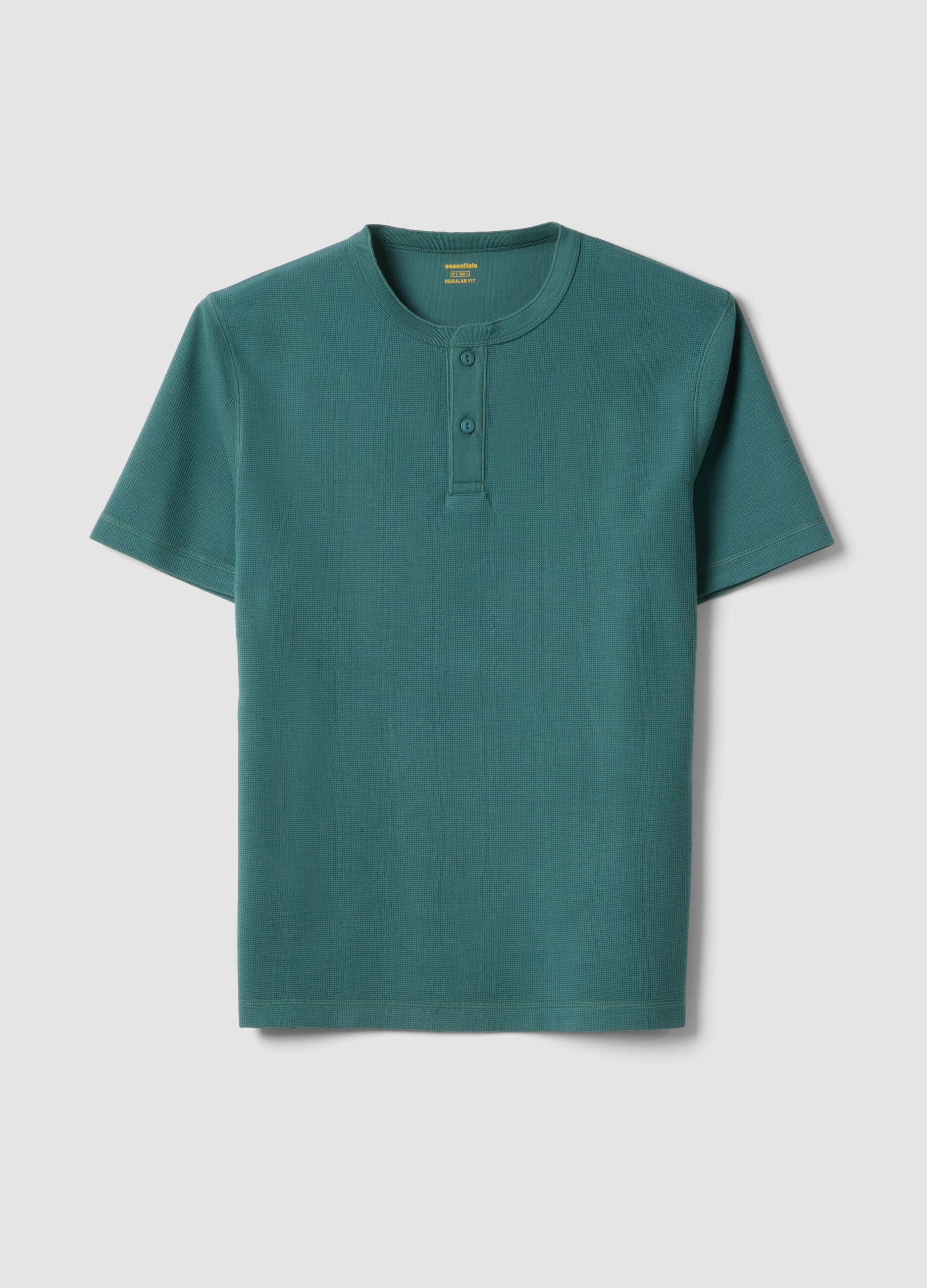 Green short-sleeve regular fit T-shirt with seraphim neck