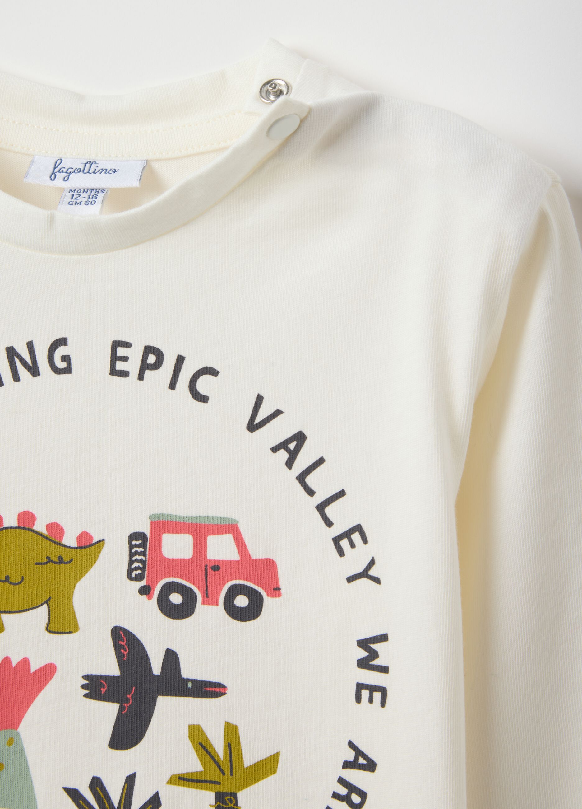 White pure cotton T-shirt regular fit with prints for boy