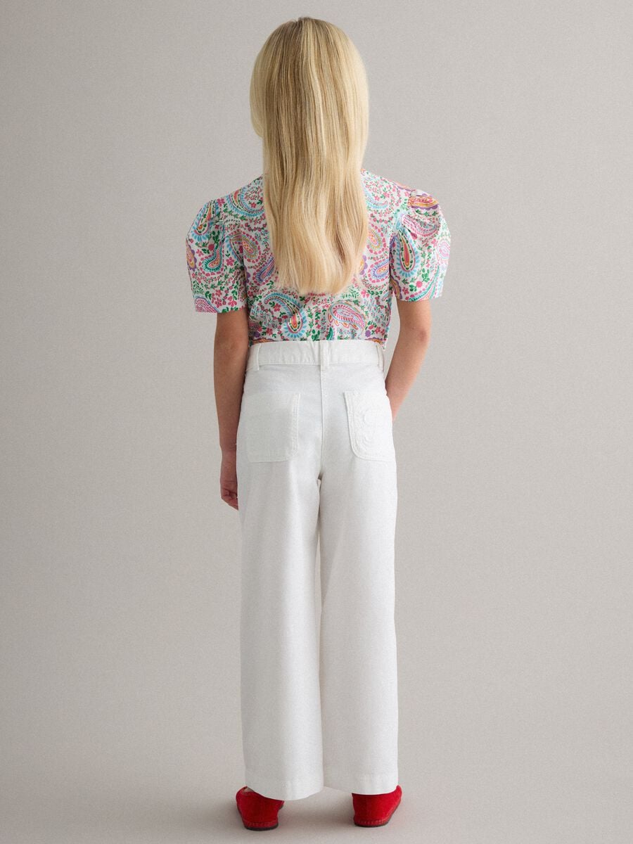 Girls' white straight cotton and Lyocell trousers - regular fit_1