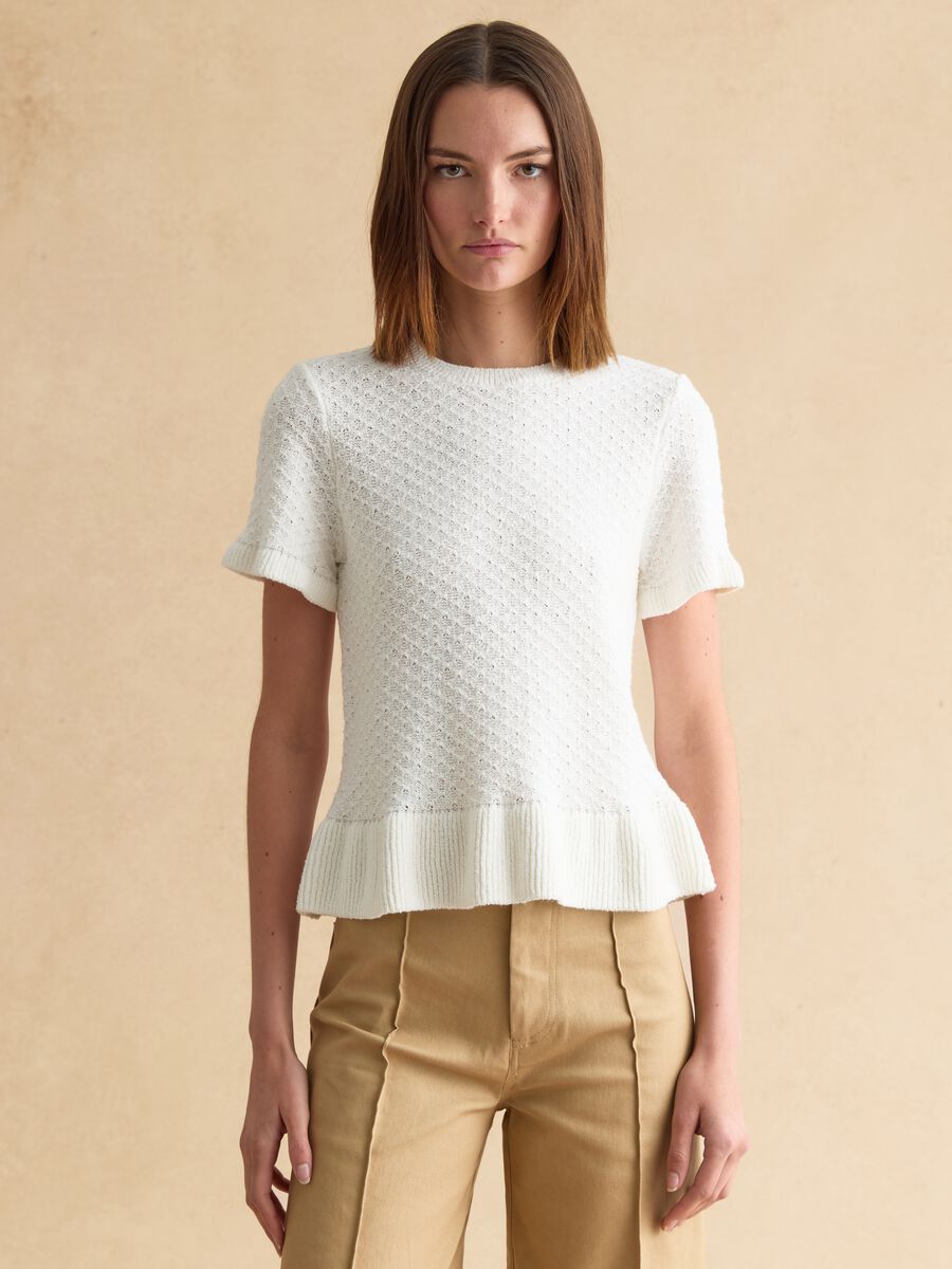 Slim Fit White Cotton Blend Crew Neck Sweater_1