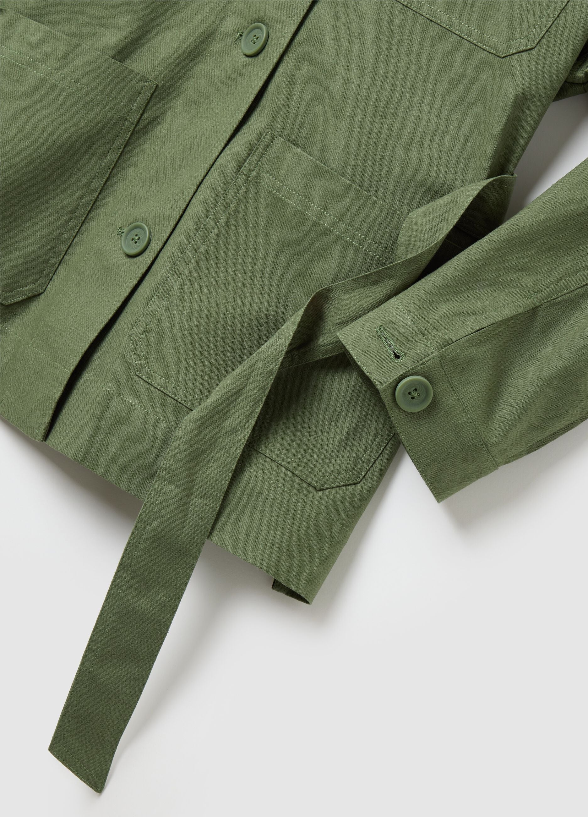 Women&rsquo;s green regular-fit jacket in cotton and linen blend