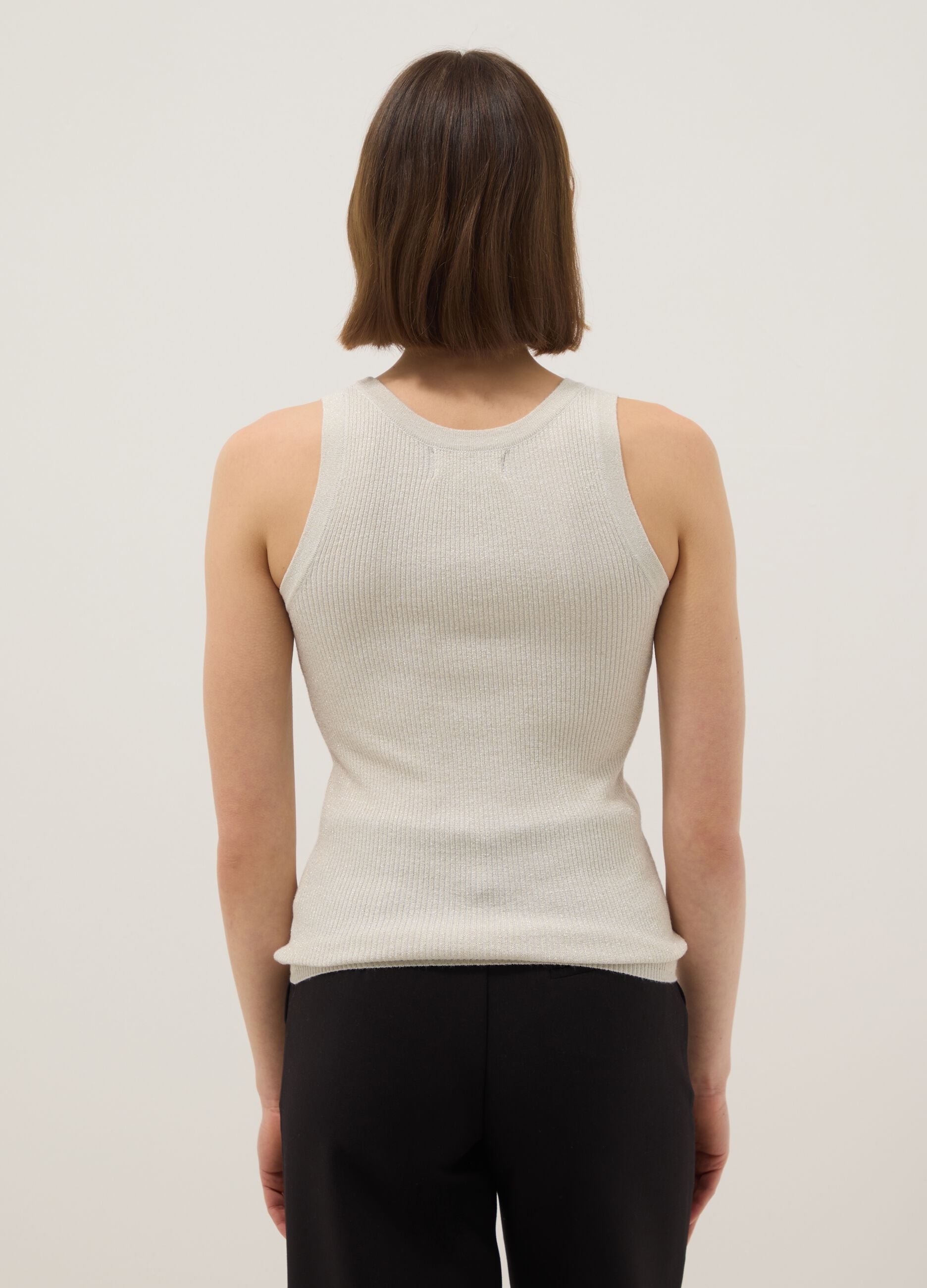 White viscose blend fitted tank top