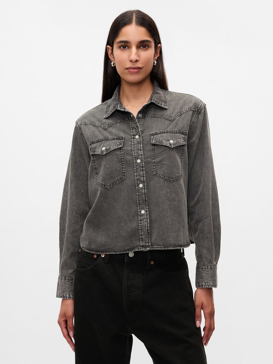 Cropped western shirt in denim_0
