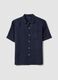 Blue short sleeve pure linen regular fit shirt with chest pocket_4