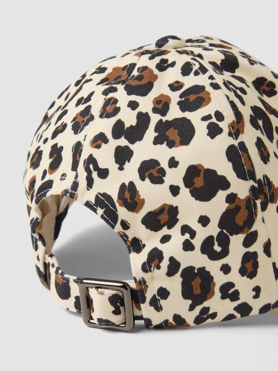 Beige stretch cotton cap with animal print_1