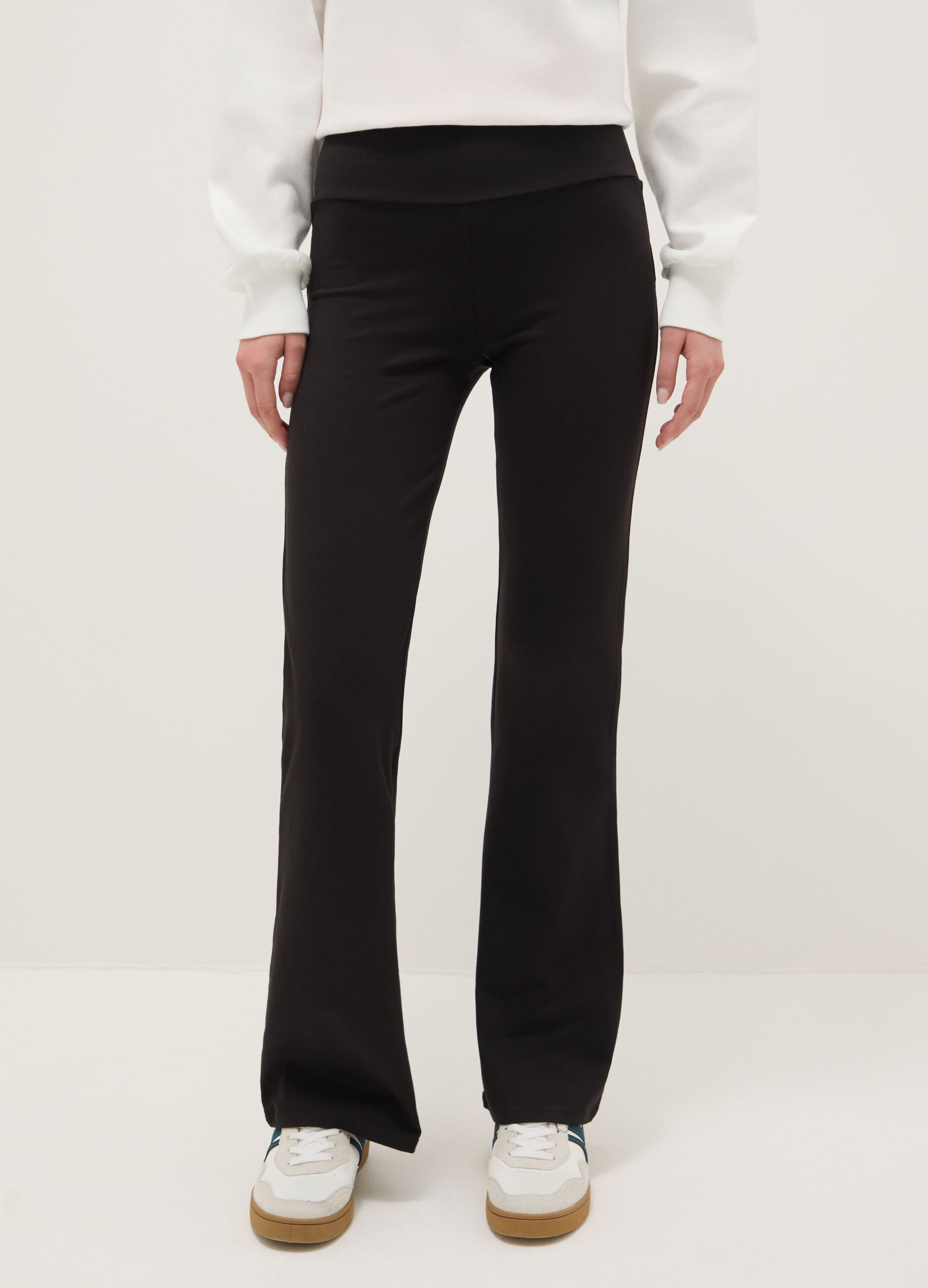 Black Stretch Cotton Flare Fit Leggings
