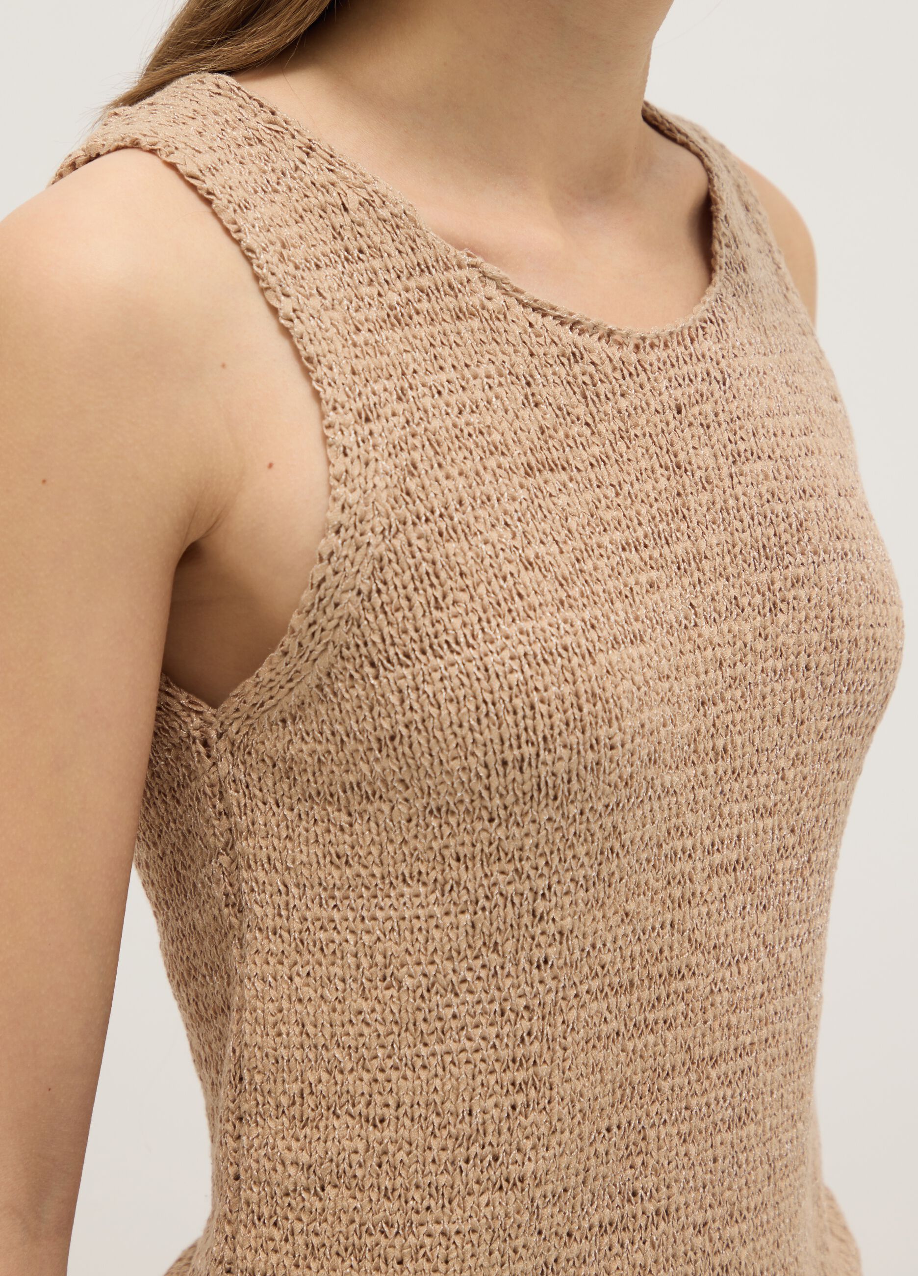 Beige cotton-blend tank top regular fit