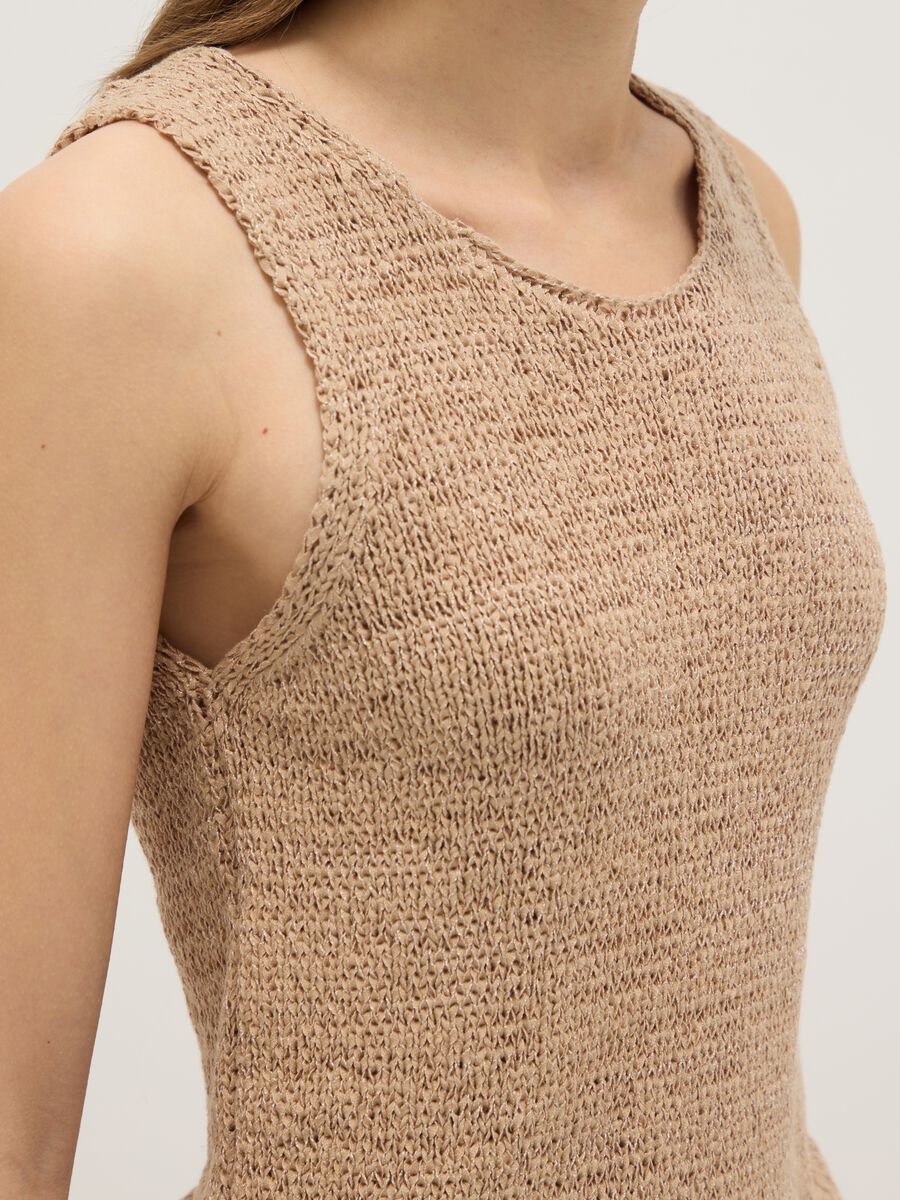 Beige cotton-blend tank top regular fit_2