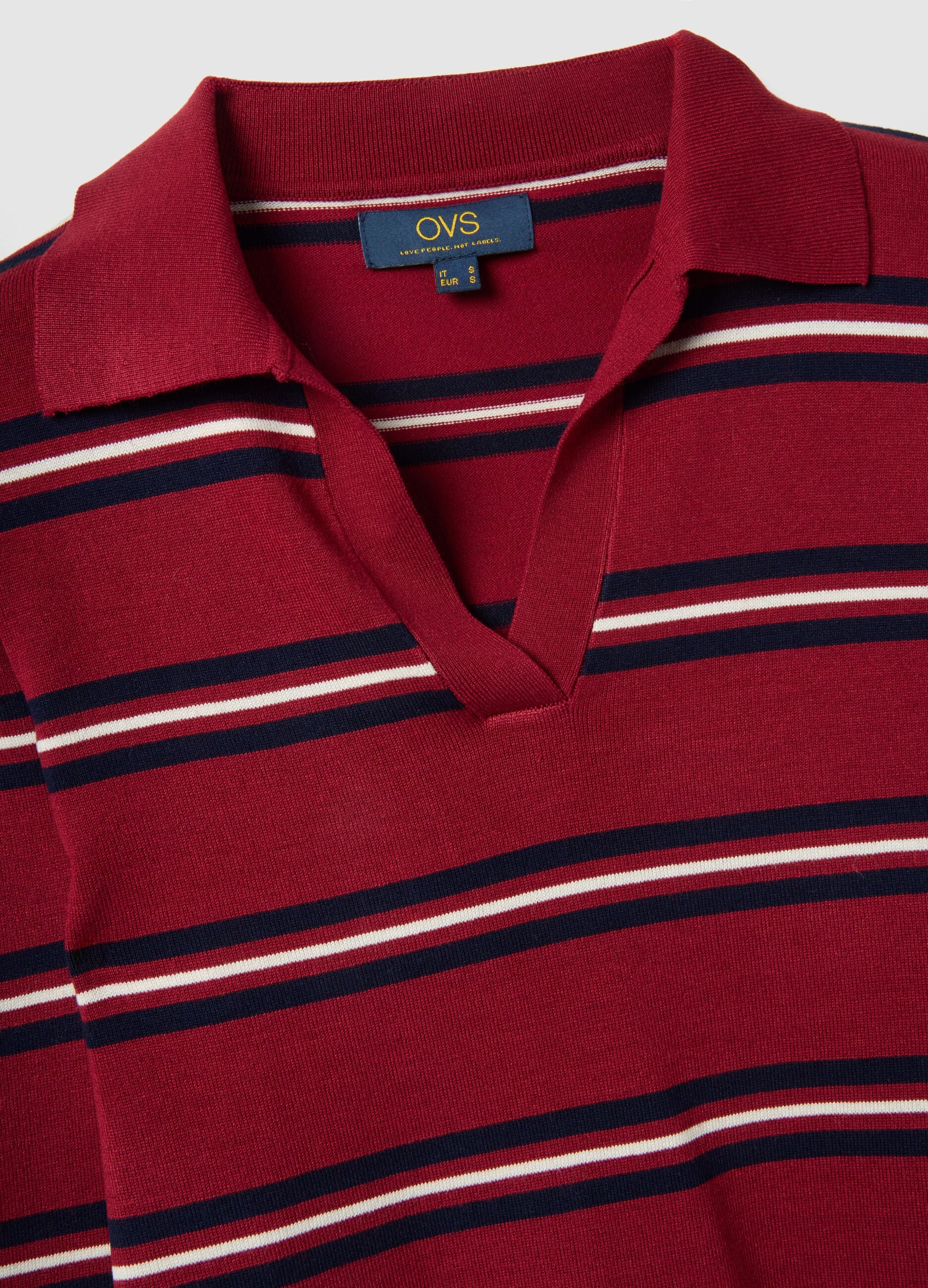 Multicolour Striped Regular Fit Sweater with Polo Collar