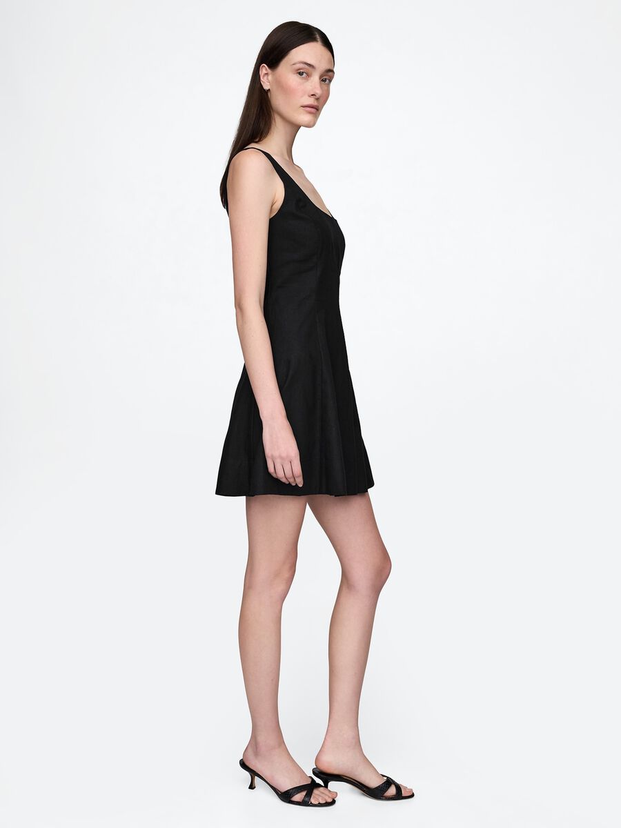 Short Black Dress in Linen and Viscose_2
