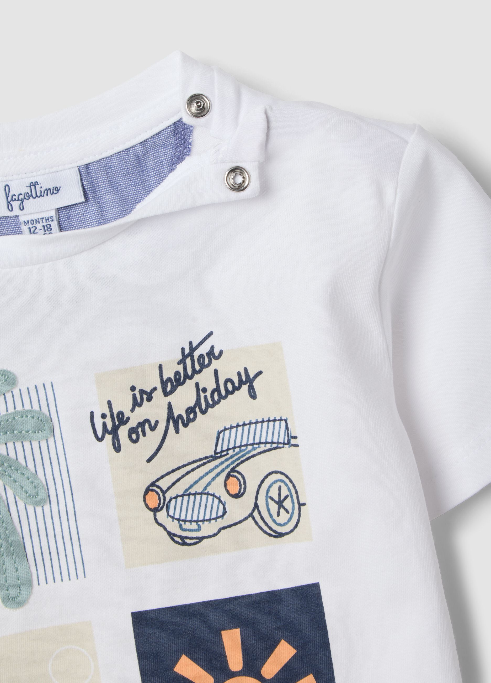 White short-sleeve pure cotton T-shirt with print