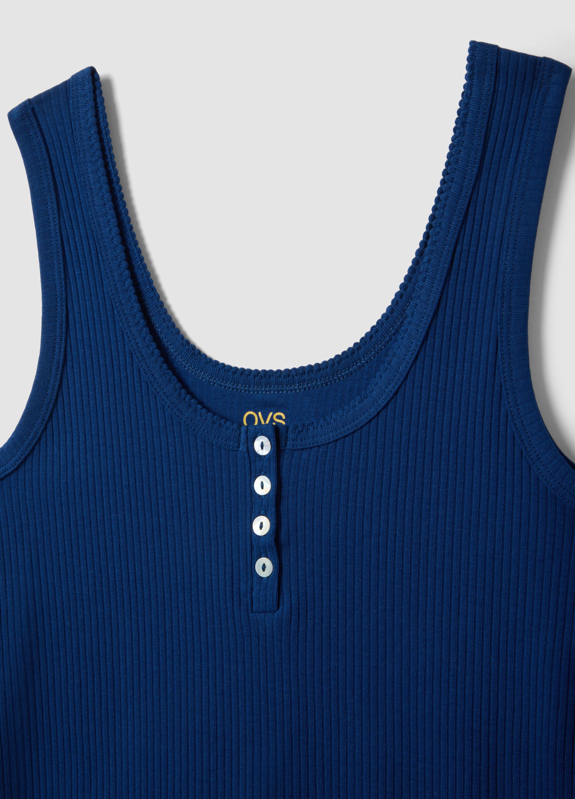 Blue pure cotton regular fit T-shirt with Henley collar