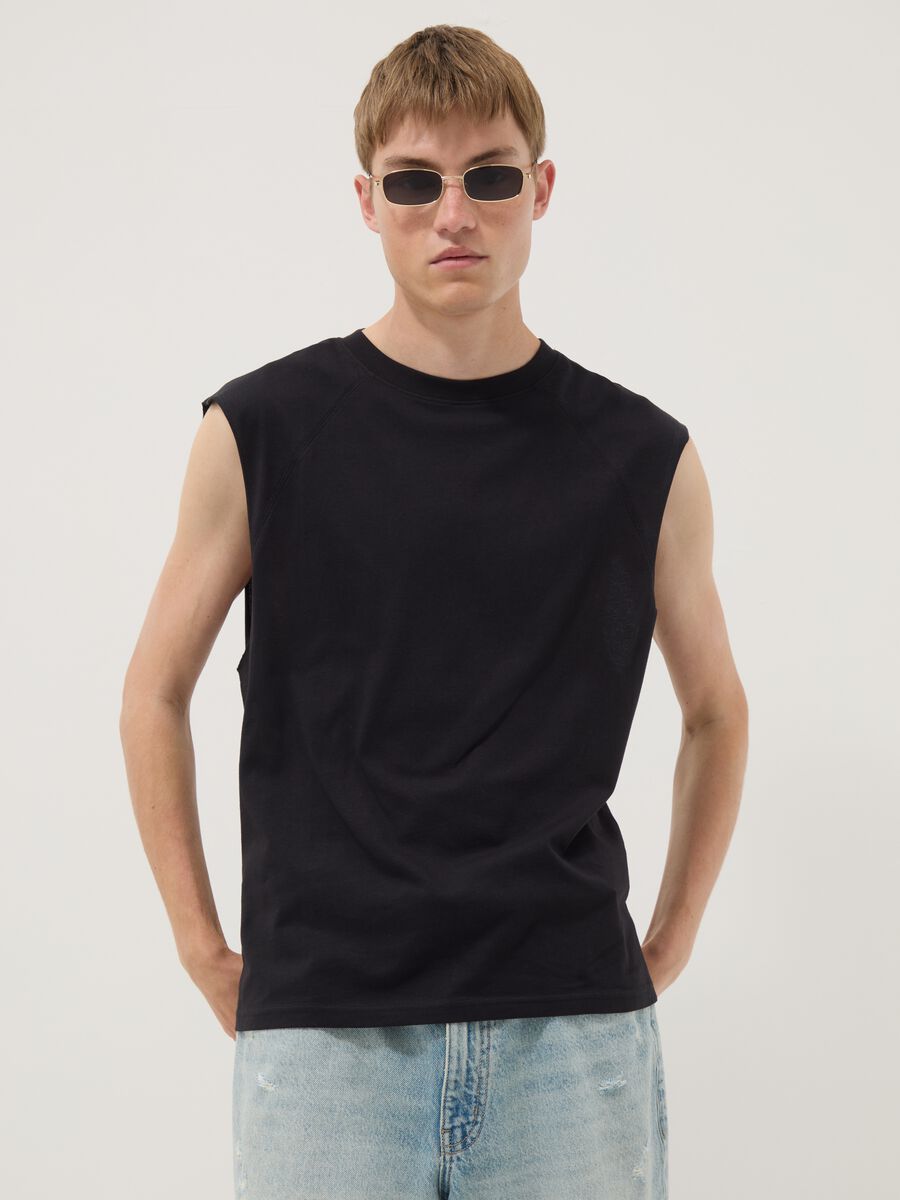 Black pure cotton regular-fit tank top_1