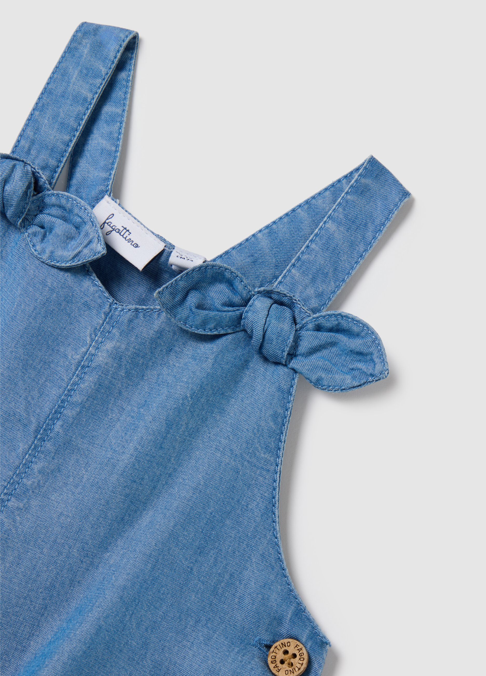 100% Lyocell denim baby girls&rsquo; pinafore with  regular fit and frills 