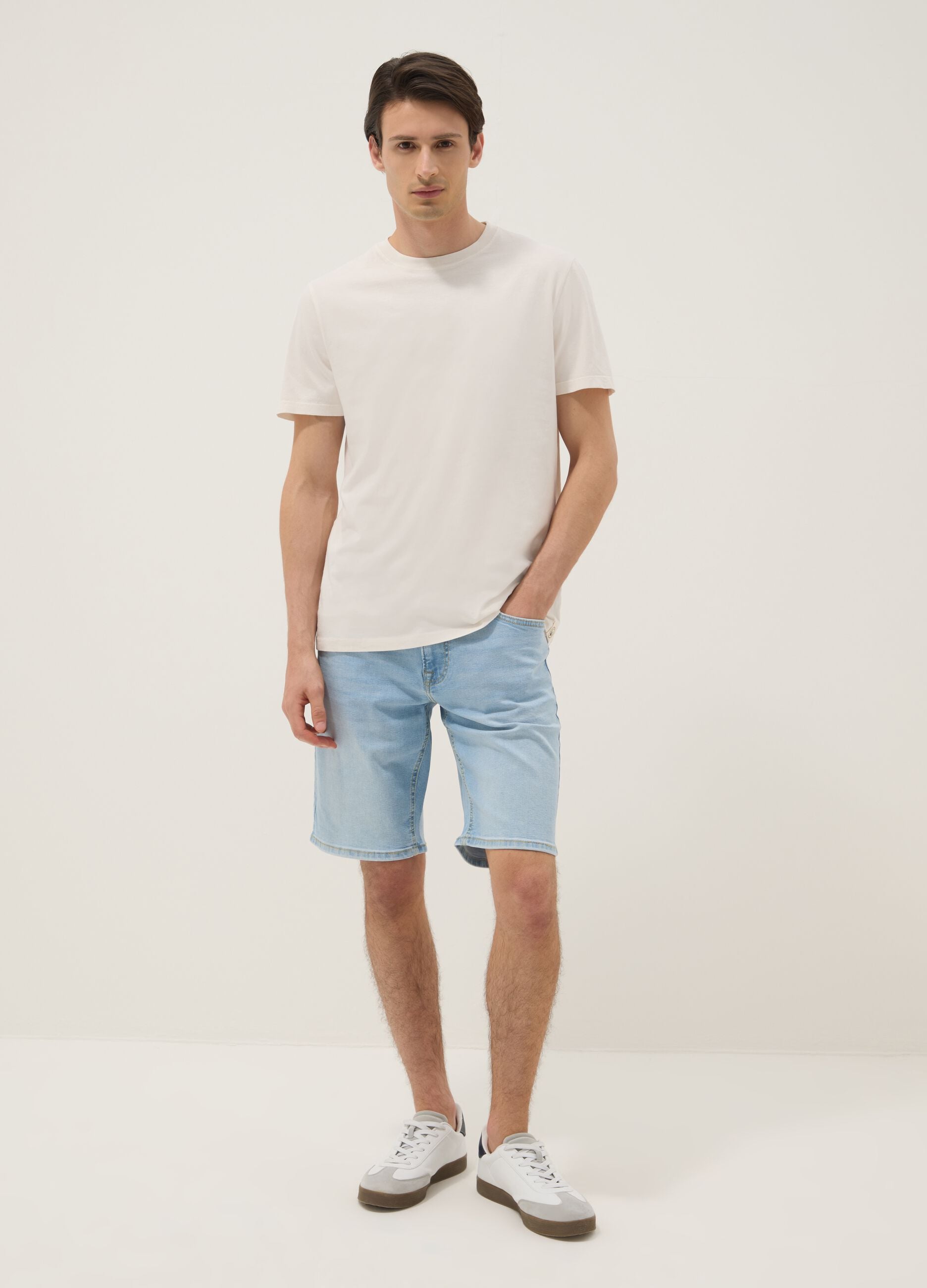 Beige pure cotton regular-fit short-sleeve T-shirt