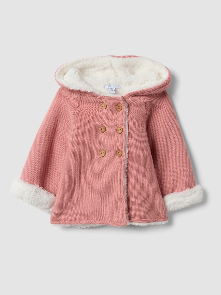 Pink hooded jacket in pure organic cotton for baby girl_0