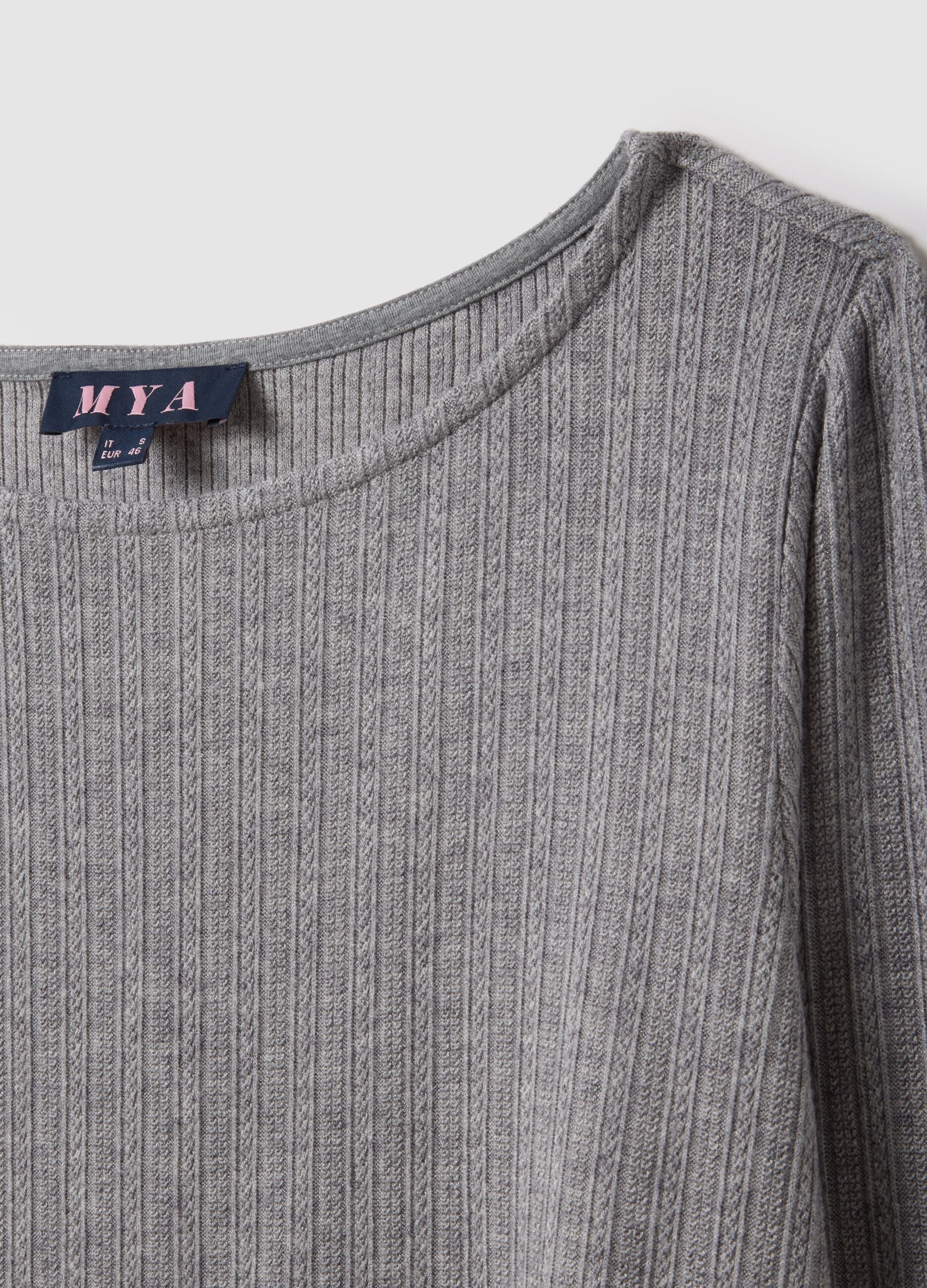 Grey long-sleeve regular fit boat neck t-shirt