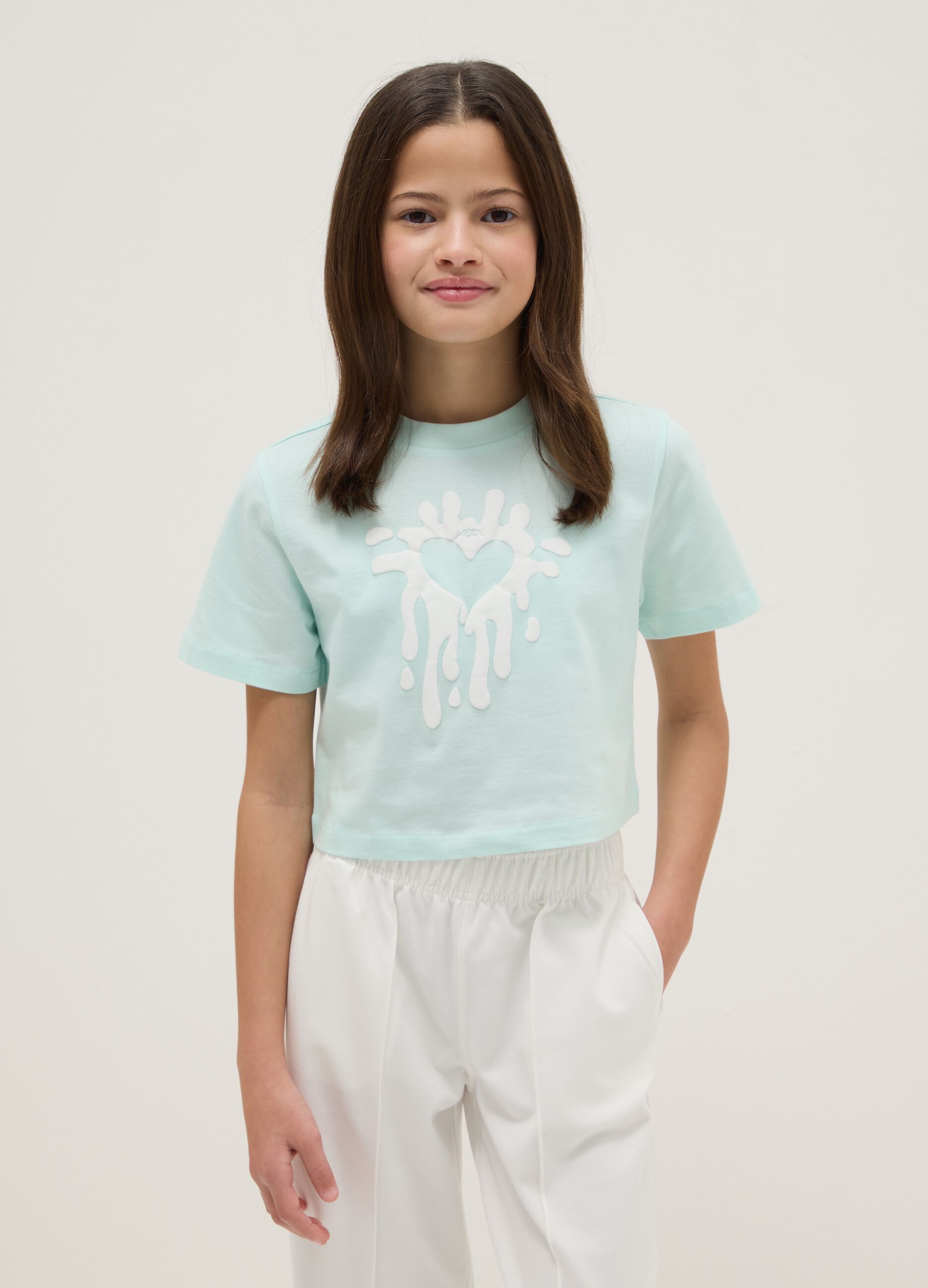 Girl's blue pure cotton boxy fit T-shirt with print
