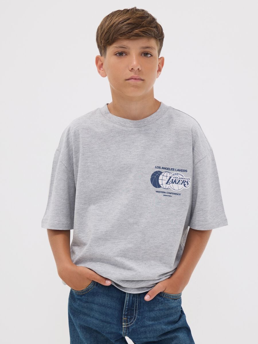 Grey pure cotton Lakers print T-shirt for boys_1