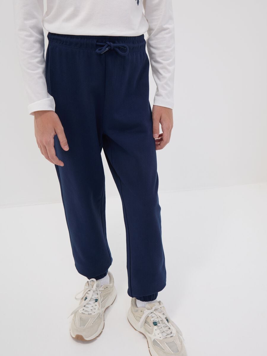 Blue regular-fit joggers in pure organic cotton for boys_2