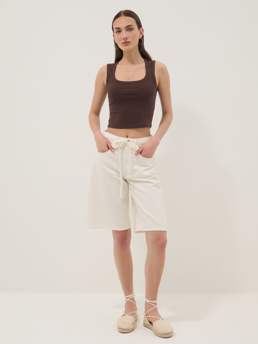 Tank top marrone crop in cotone elasticizzato fitted_2
