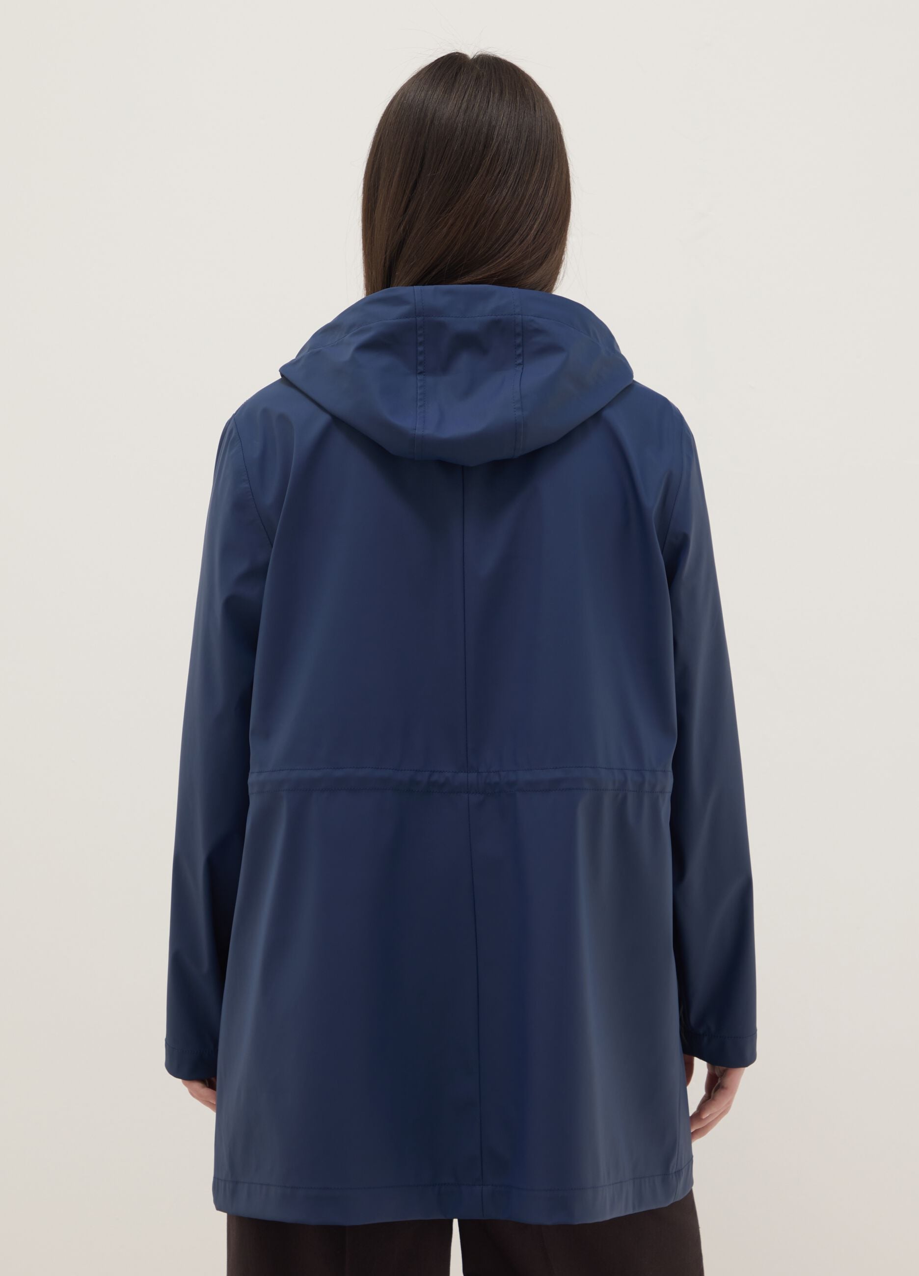 Regular fit blue rain jacket with hood