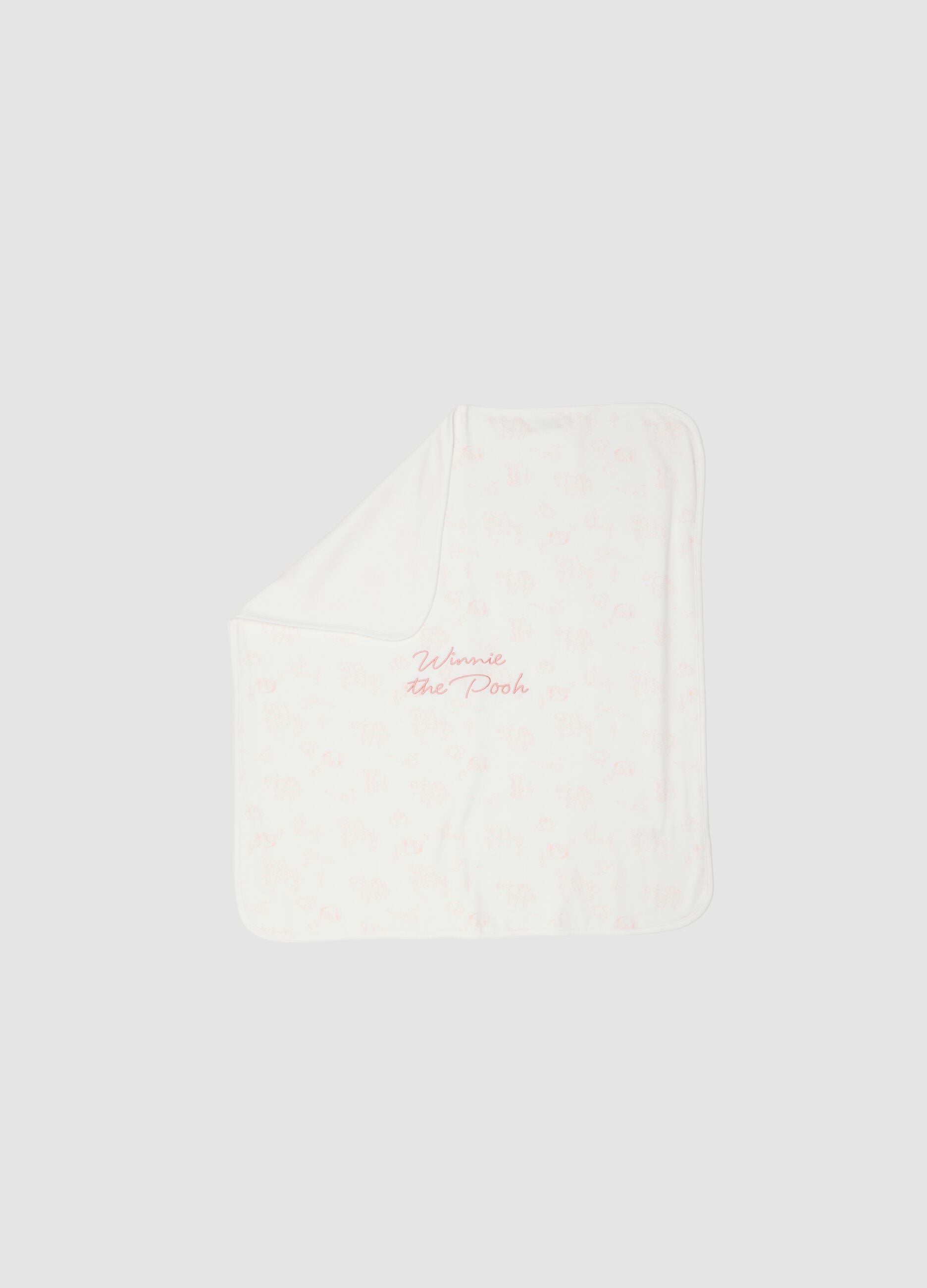 White organic cotton baby girl blanket with Winnie-the-Pooh