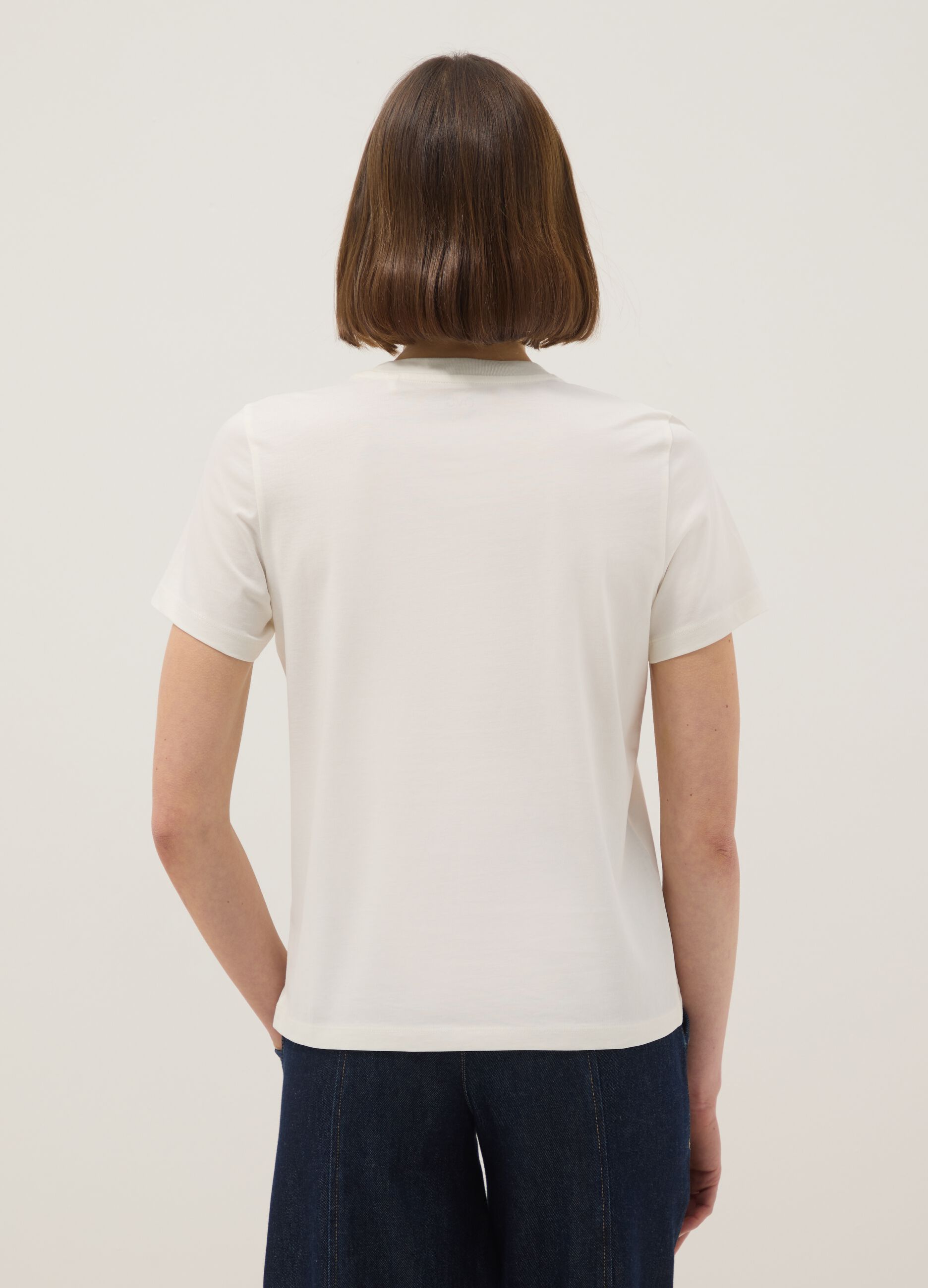 White pure cotton t-shirt regular fit with print