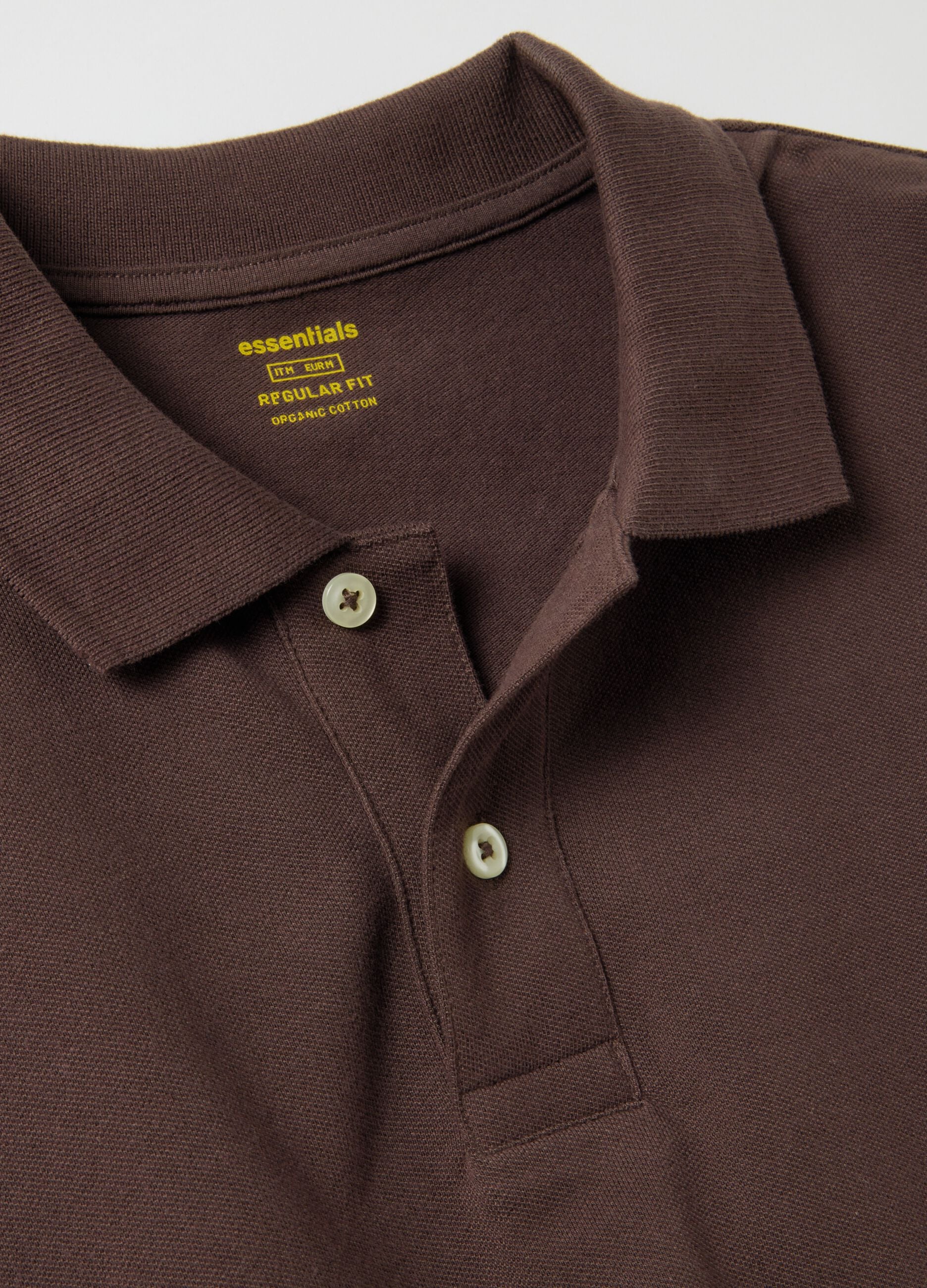 Brown long sleeve polo in pure cotton regular fit
