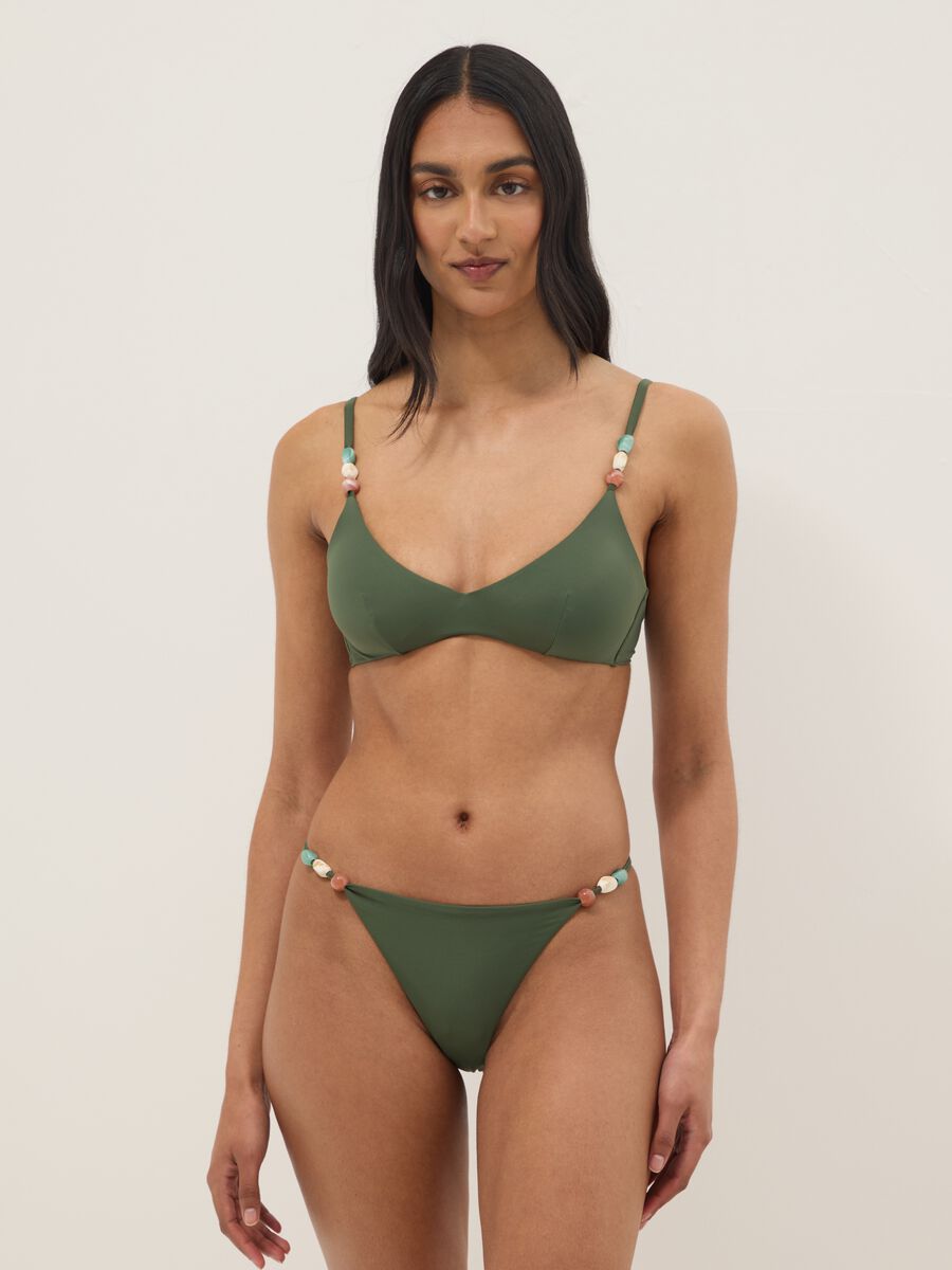 Green stretch-fabric bikini top with embellished straps_1