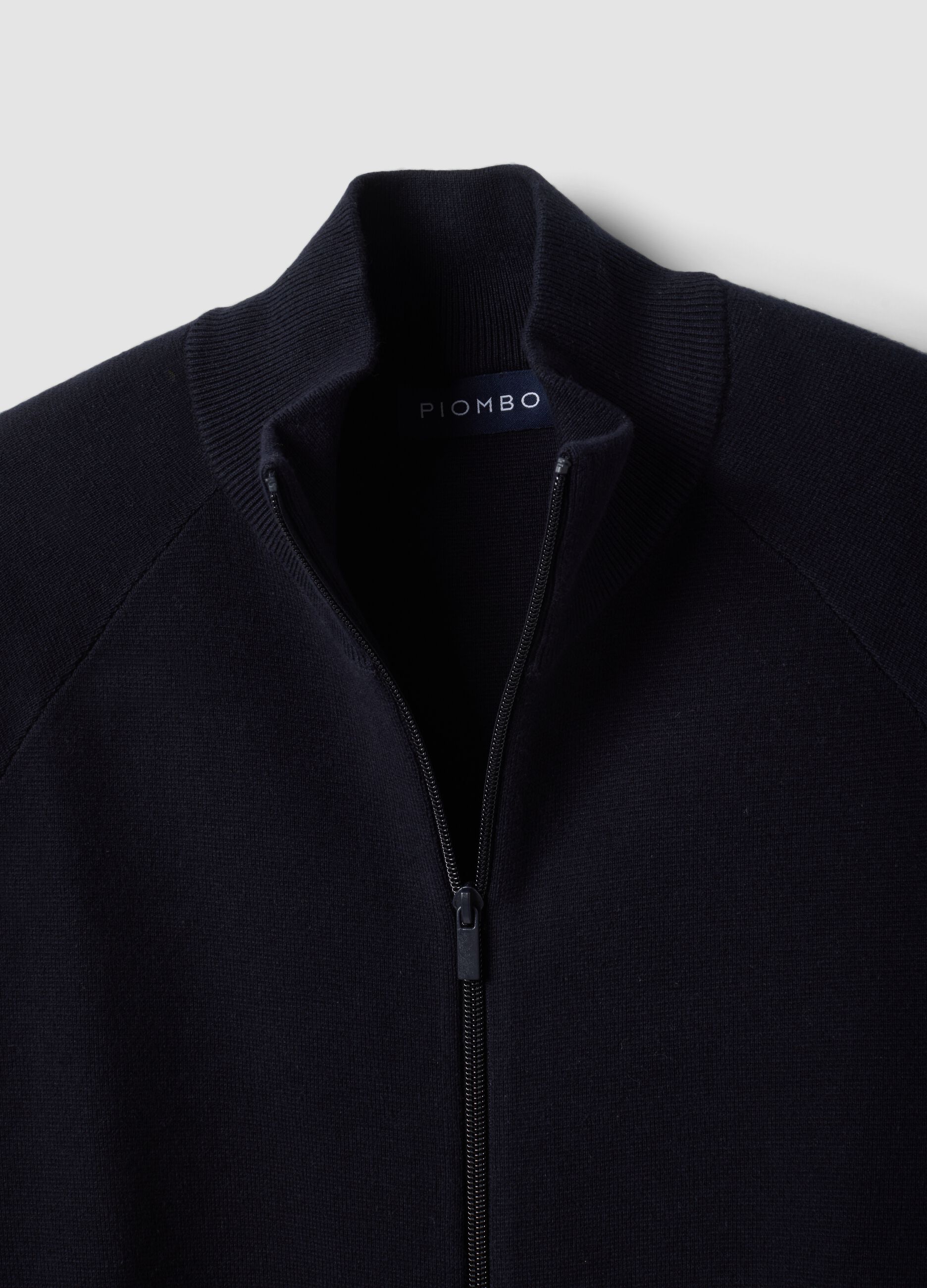 Blue cotton-blend cardigan with collar, regular fit