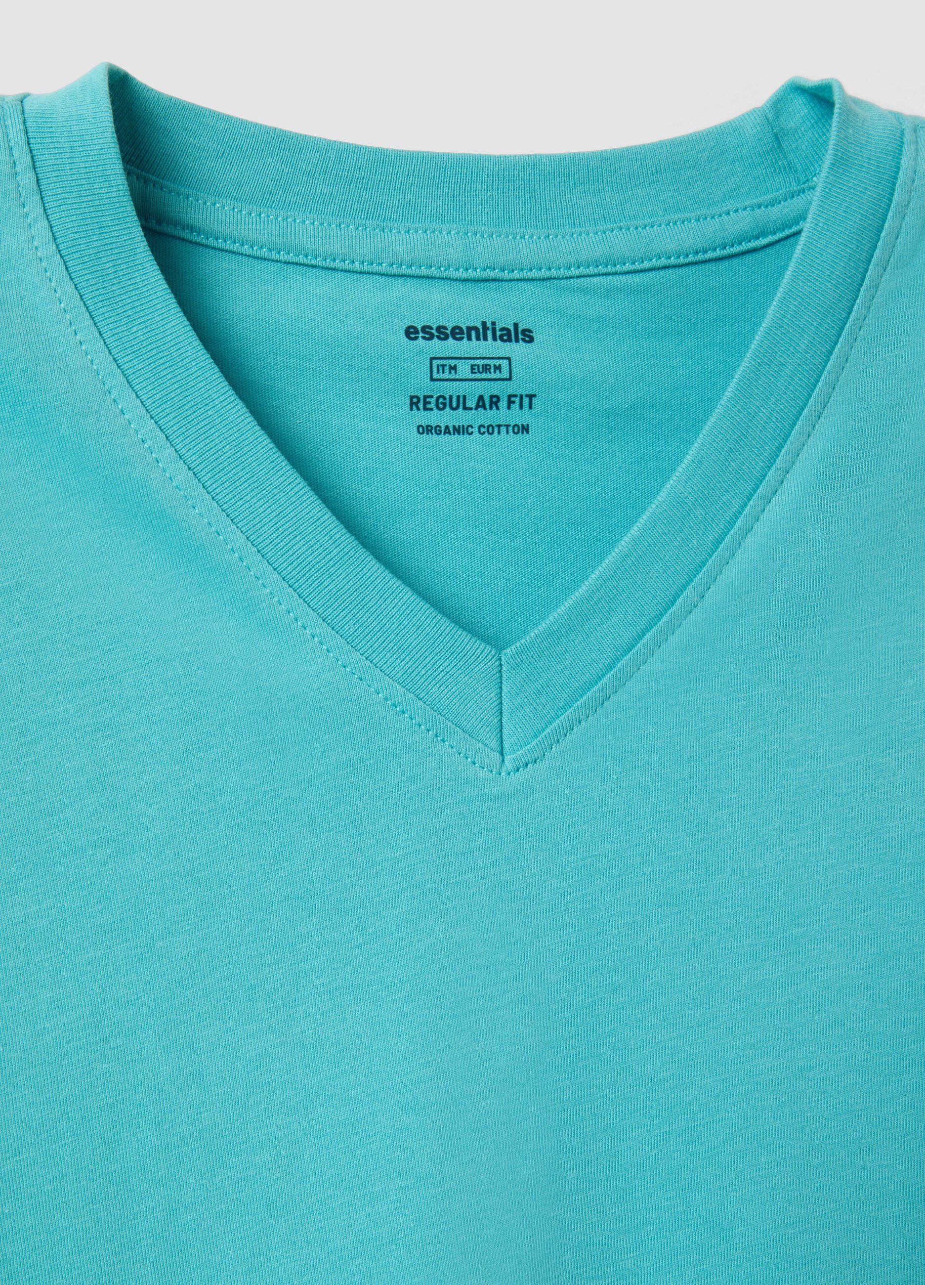 Light blue pure cotton V-neck t-shirt regular fit
