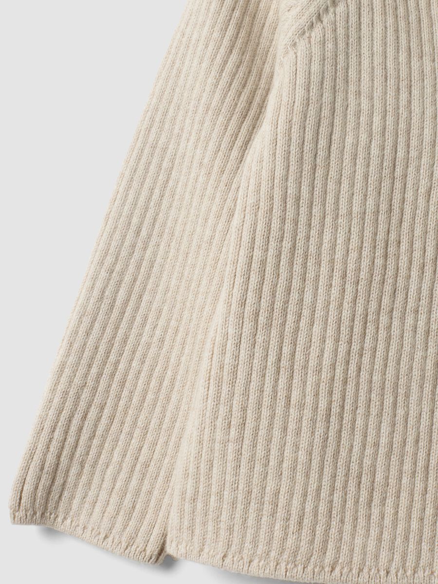 Beige pure organic cotton rib-knit cardigan for baby girl_3