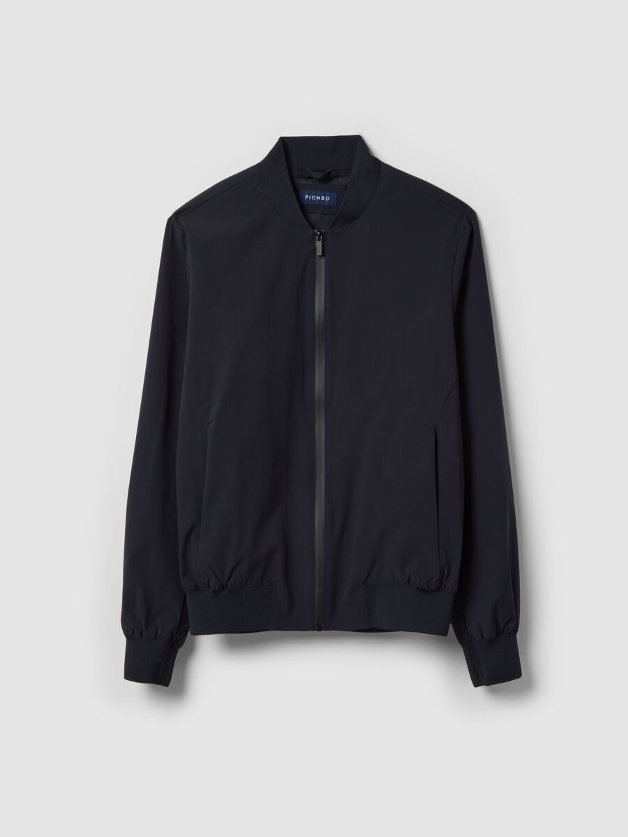 Blue regular fit bomber jacket with full zip_4