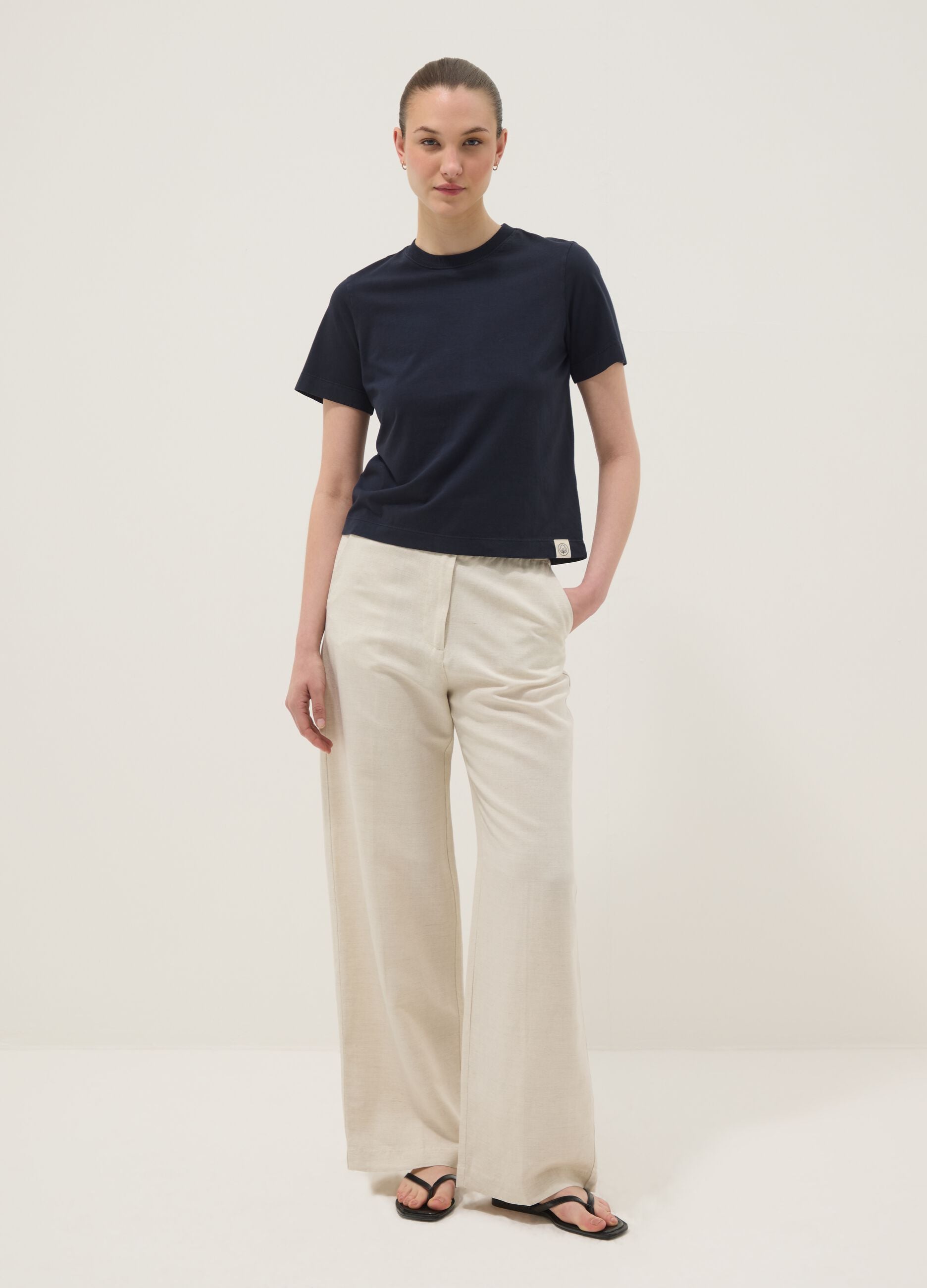 Blue short-sleeve pure cotton regular fit T-shirt