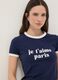 Regular fit blue stretch cotton T-shirt with print_0