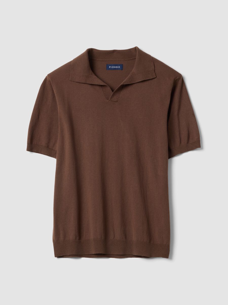 Polo marrone a maniche corte in puro cotone regular fit_4