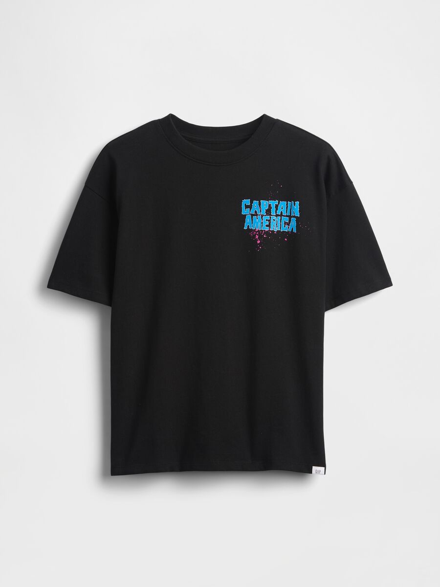Black Cotton T-shirt with Captain America Prints_0