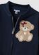 Blue pure cotton sweatshirt with crew neck, zip and teddy bear detail for baby girl_2