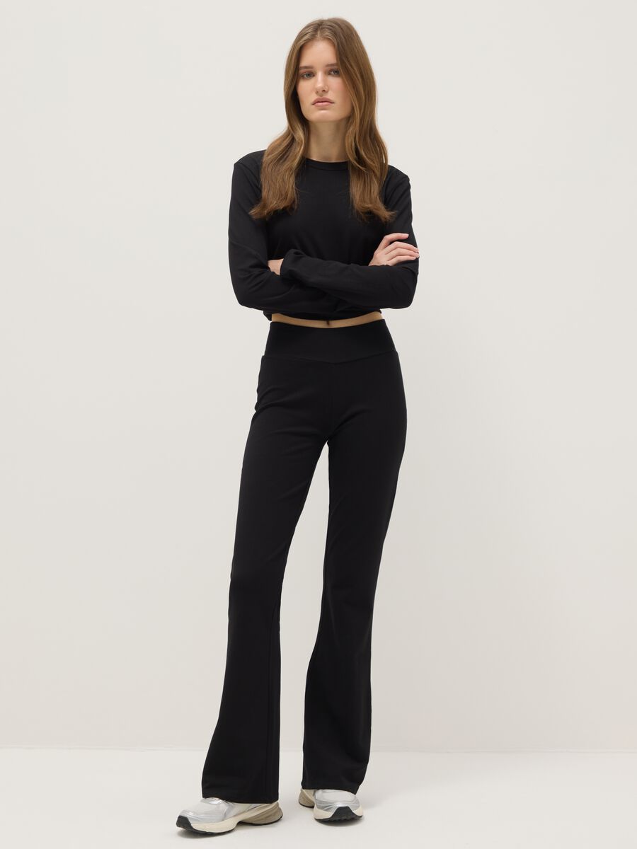 Black Flared Leggings in Stretch Cotton_1