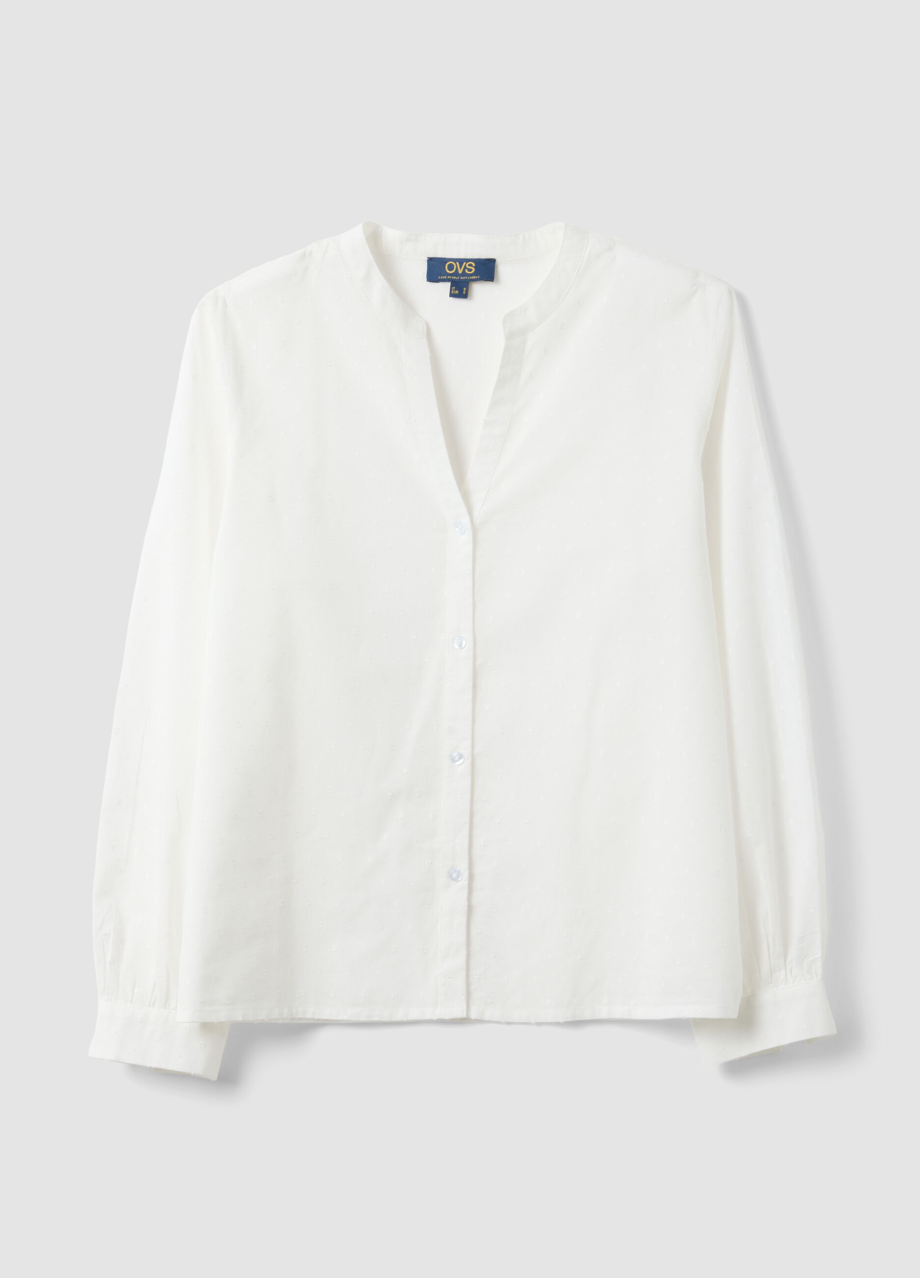 White pure cotton shirt regular fit deep V with polka dots