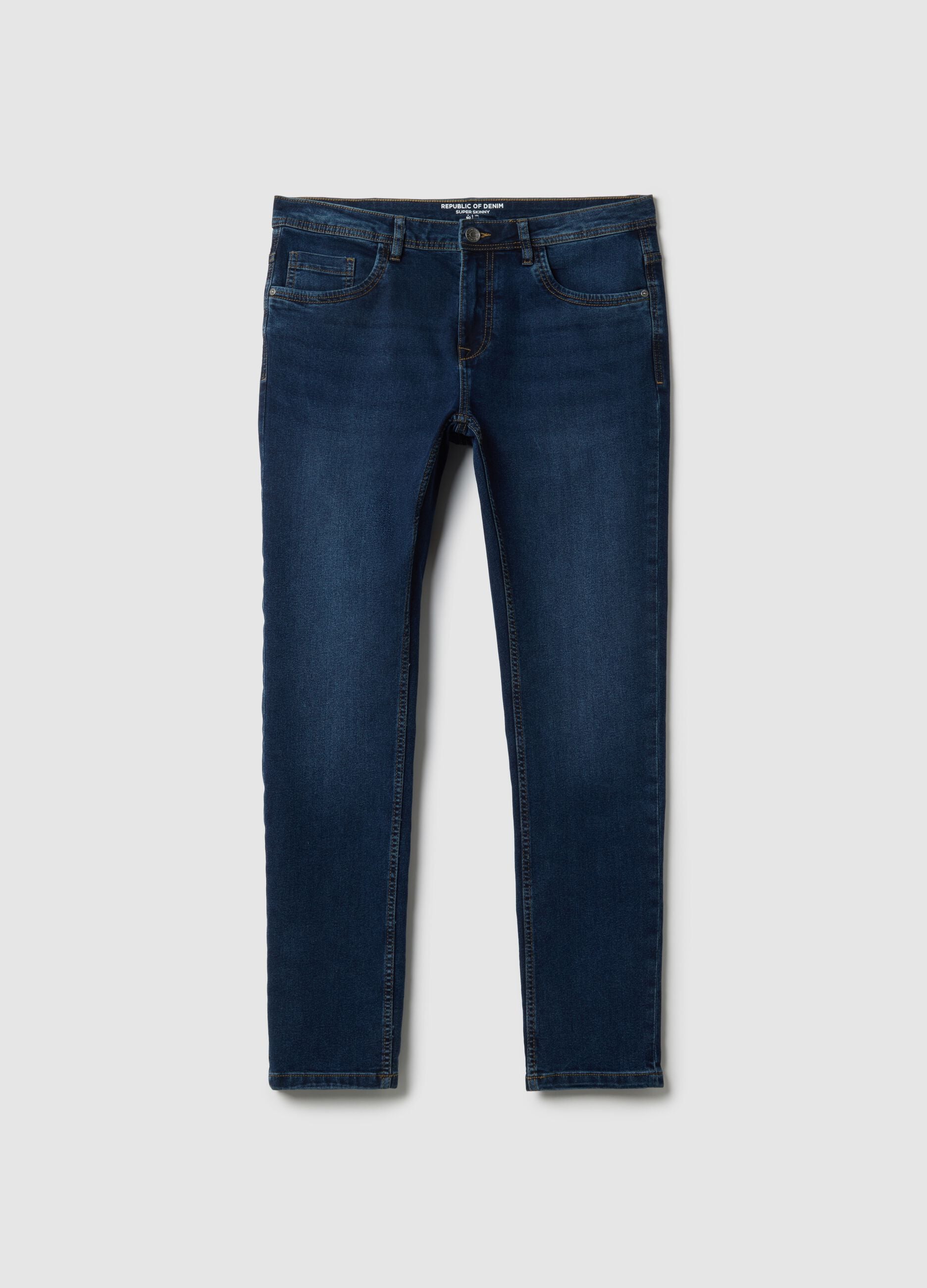 Blue Super Skinny Cotton Blend Jeans